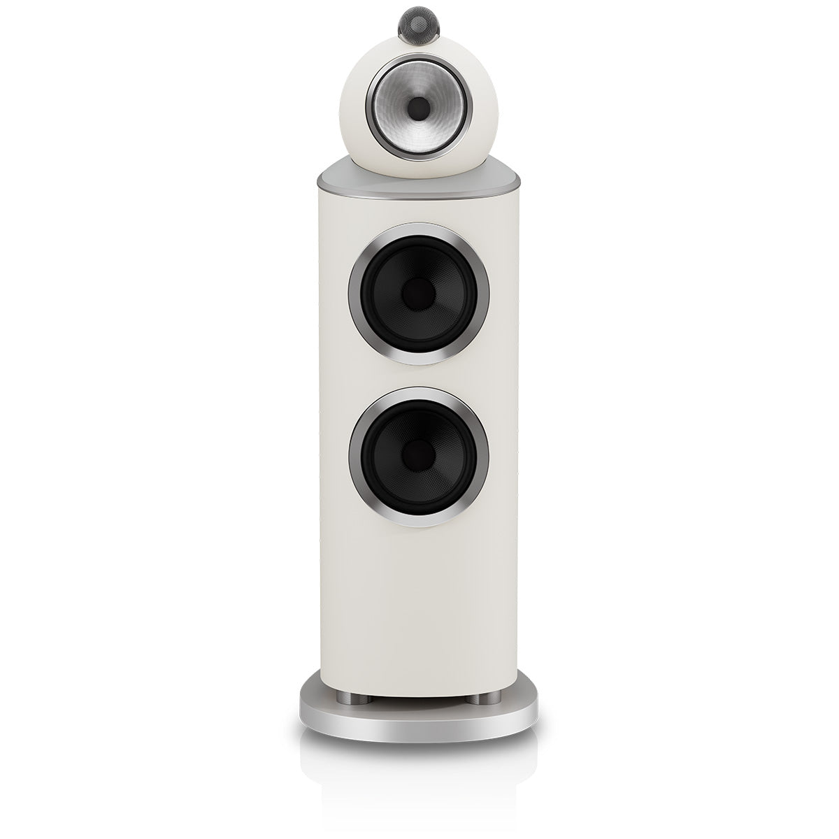Bowers & Wilkins 802 D5 Floorstanding Loudspeaker - front view of single Warm White speaker without grilles