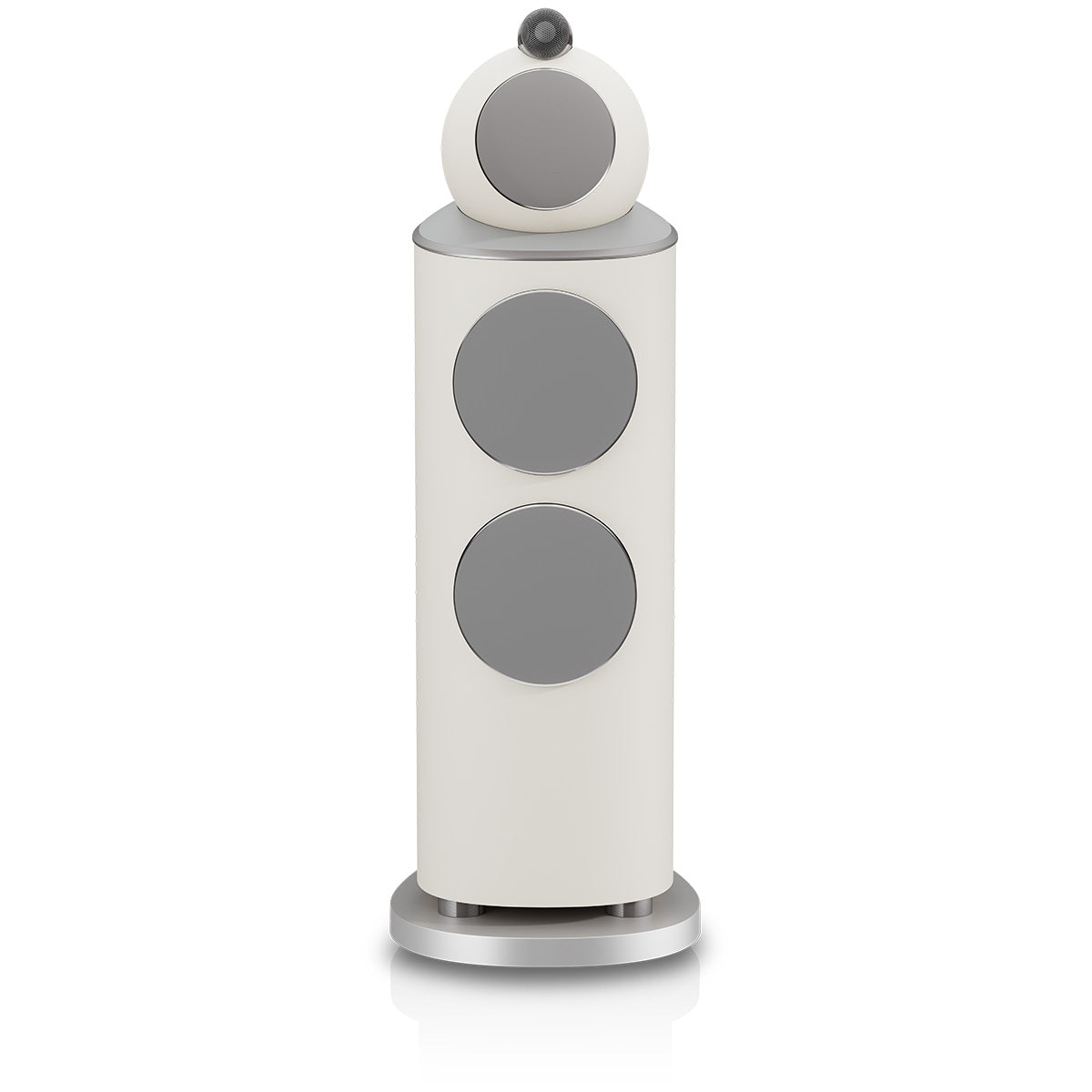 Bowers & Wilkins 802 D5 Floorstanding Loudspeaker - front view of single Warm White speaker with grilles
