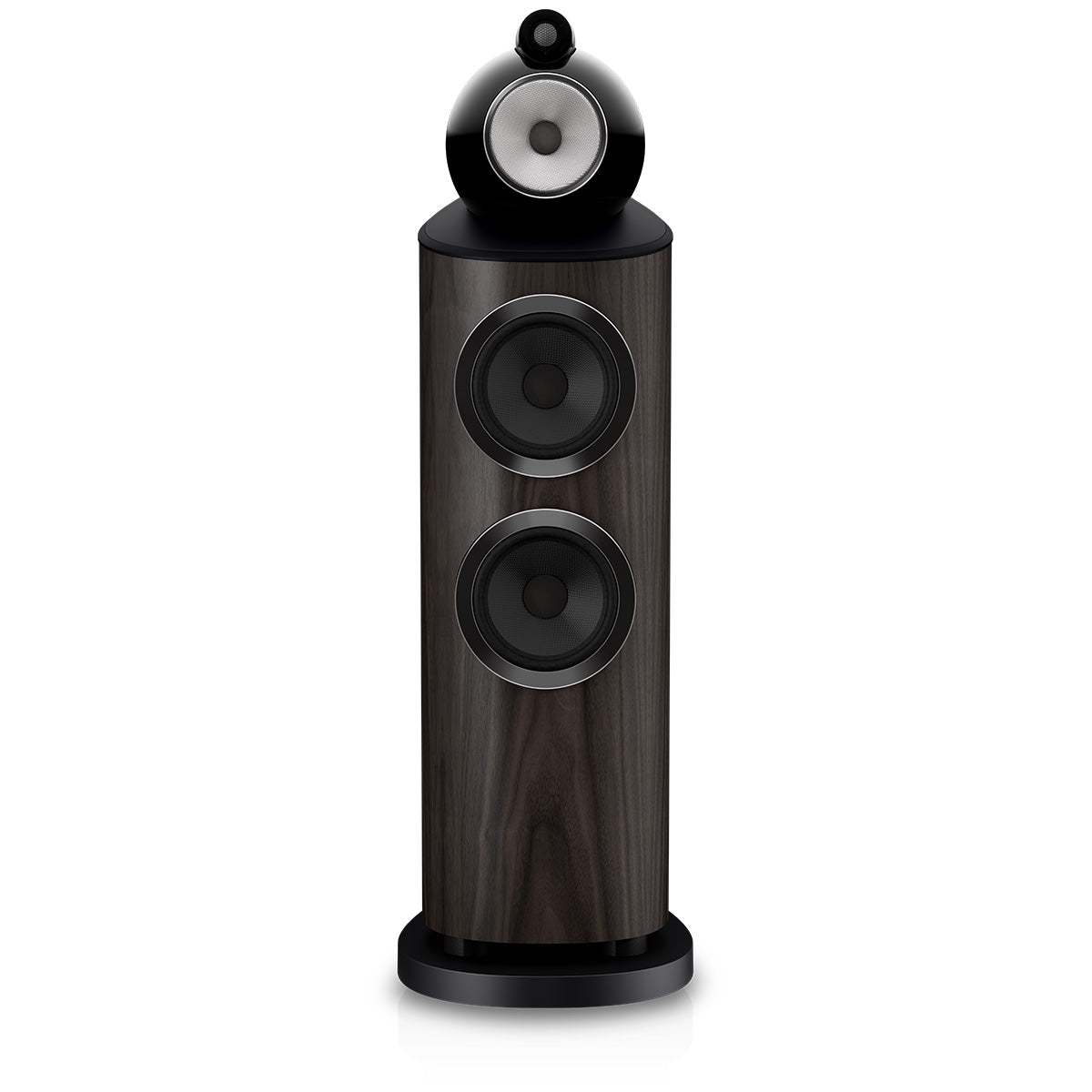 Bowers & Wilkins 803 D5 Floorstanding Loudspeaker - front view of single Dark Walnut speaker without grilles