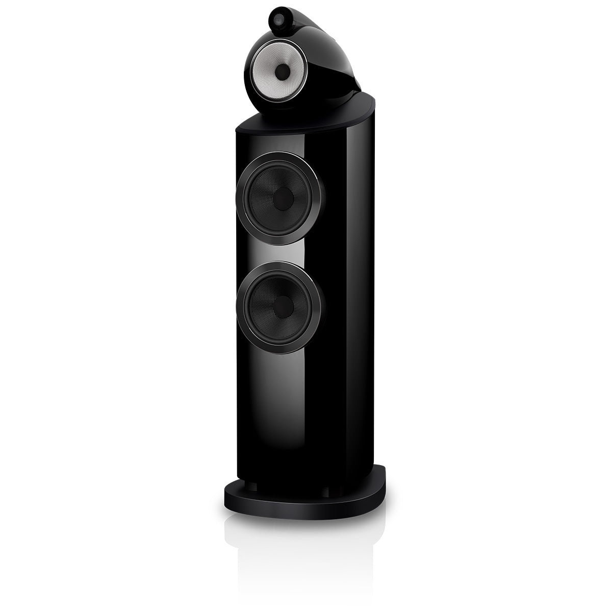 Bowers & Wilkins 803 D5 Floorstanding Loudspeaker - front view of single Stealth Black speaker without grilles angled left