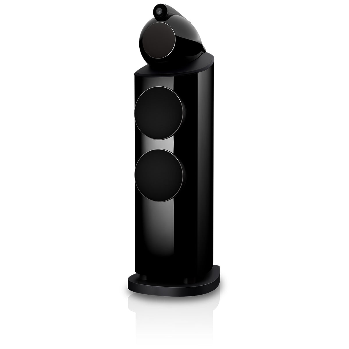 Bowers & Wilkins 803 D5 Floorstanding Loudspeaker - front view of single Stealth Black speaker with grilles angled left