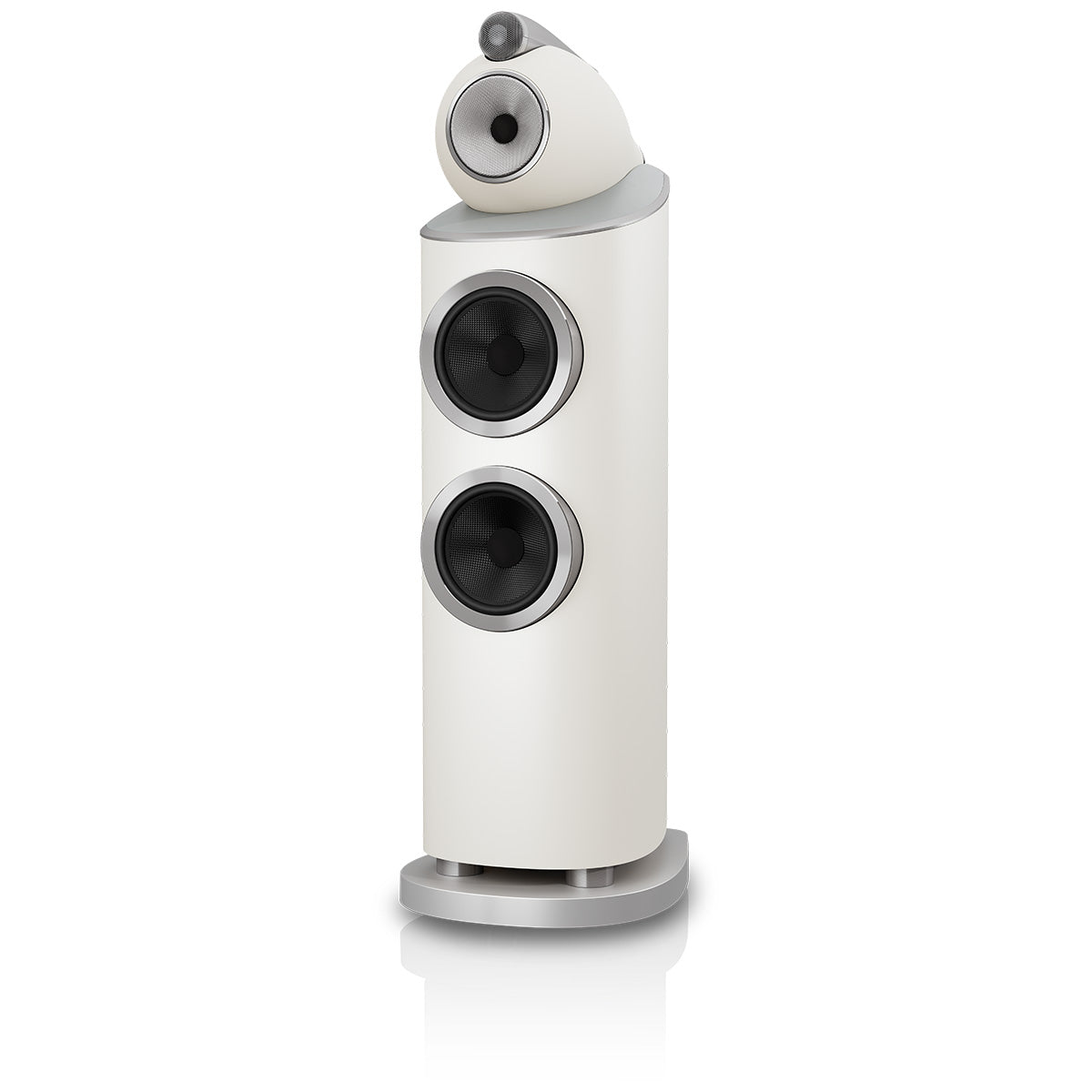 Bowers & Wilkins 803 D5 Floorstanding Loudspeaker - front view of single Warm White speaker without grilles angled left