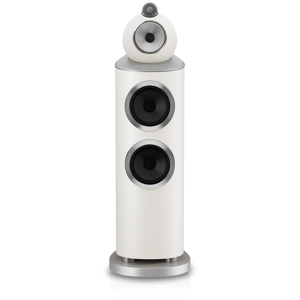 Bowers & Wilkins 803 D5 Floorstanding Loudspeaker - front view of single Warm White speaker without grilles