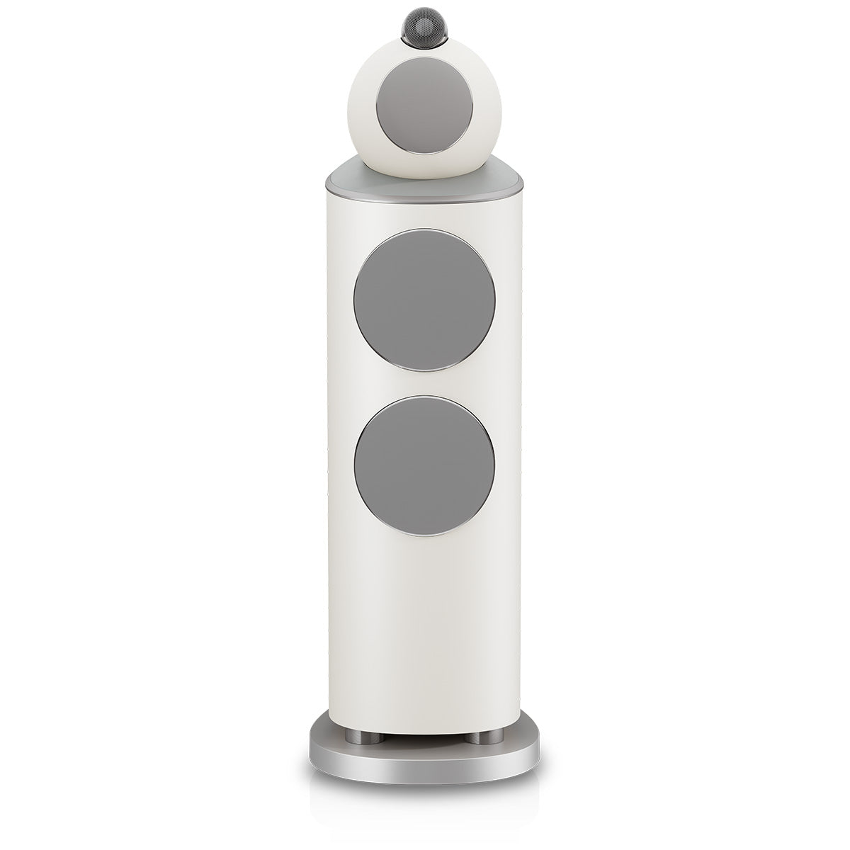 Bowers & Wilkins 803 D5 Floorstanding Loudspeaker - front view of single Warm White speaker with grilles