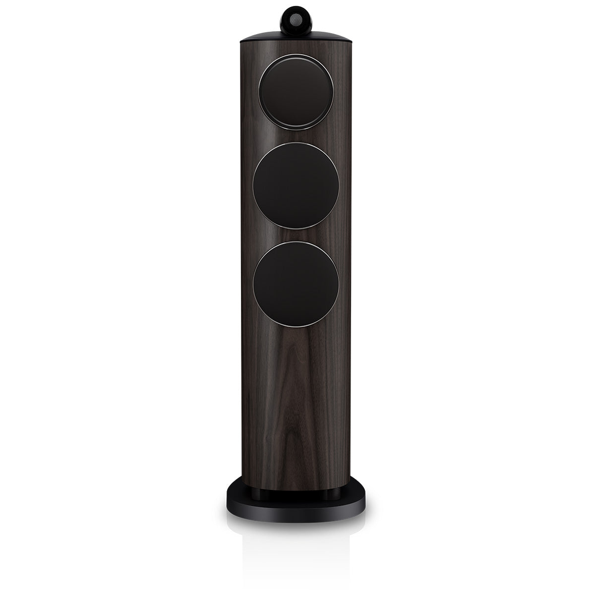 Bowers & Wilkins 804 D5 Floorstanding Loudspeaker - front view of single Dark Walnut speaker with grilles