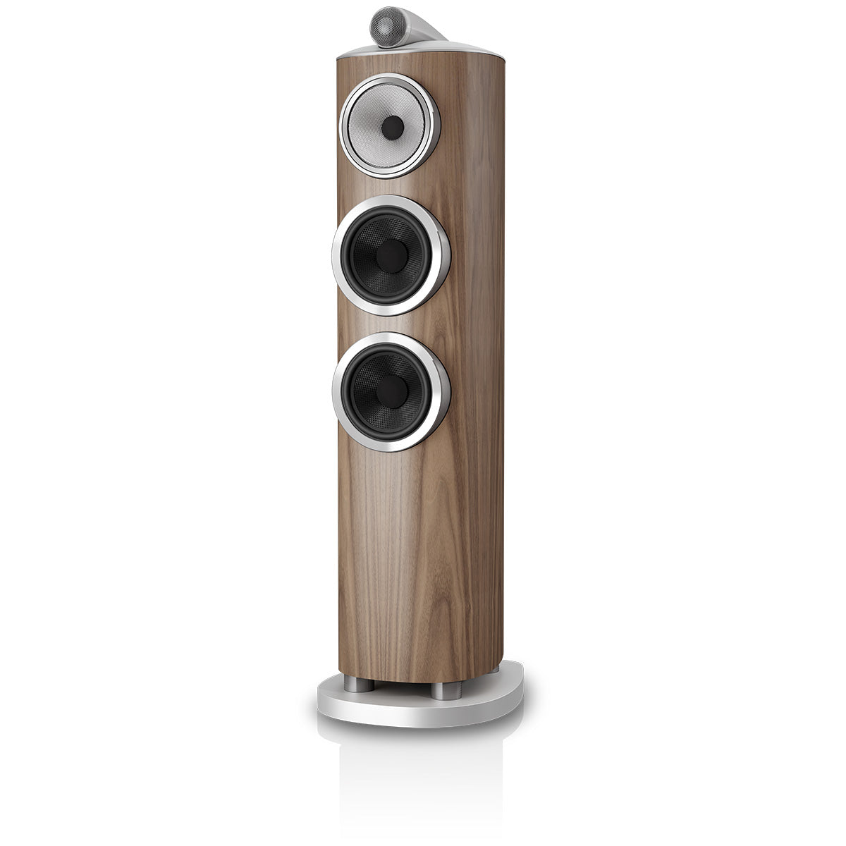 Bowers & Wilkins 804 D5 Floorstanding Loudspeaker - front view of single Light Walnut speaker without grilles angled left