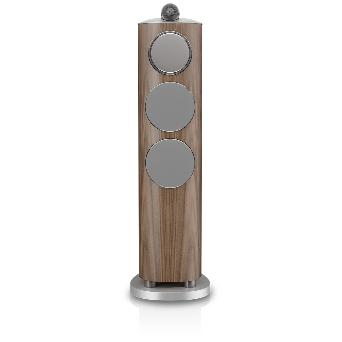 Bowers & Wilkins 804 D5 Floorstanding Loudspeaker - front view of single Light Walnut speaker with grilles