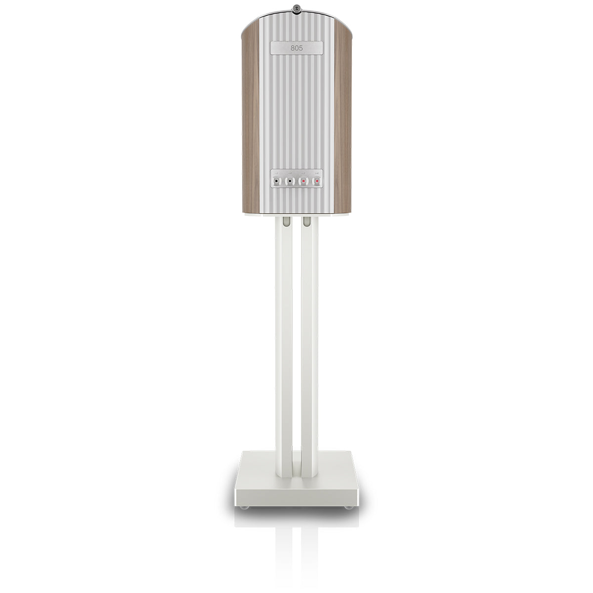 Bowers & Wilkins 805 D5 Bookshelf Loudspeaker - rear view of single Light Walnut speaker on stand