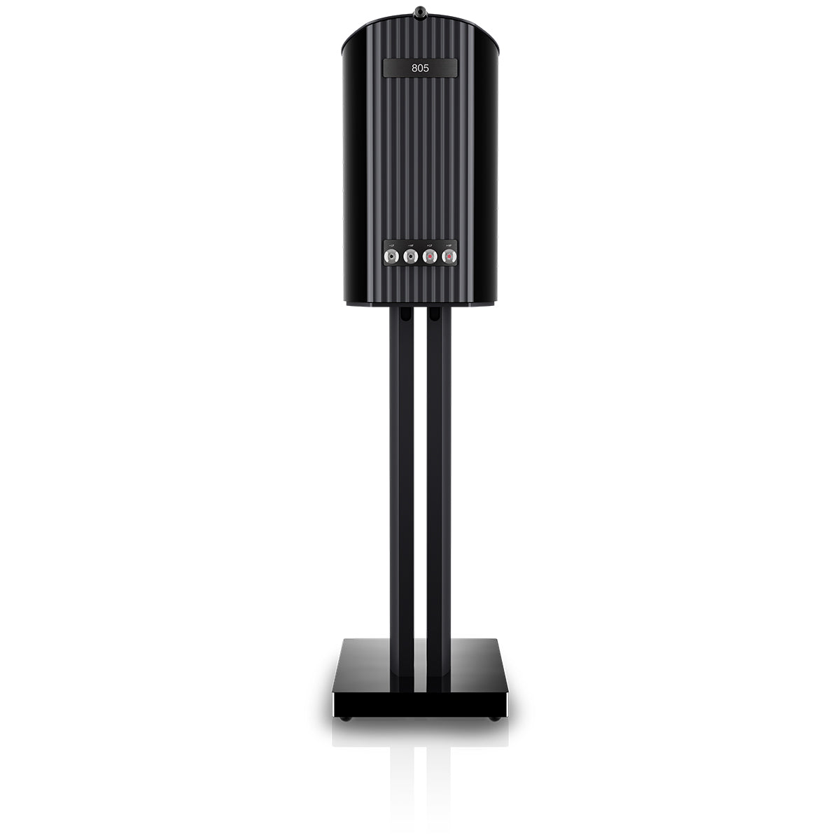 Bowers & Wilkins 805 D5 Bookshelf Loudspeaker - rear view of single Stealth Black speaker on stand