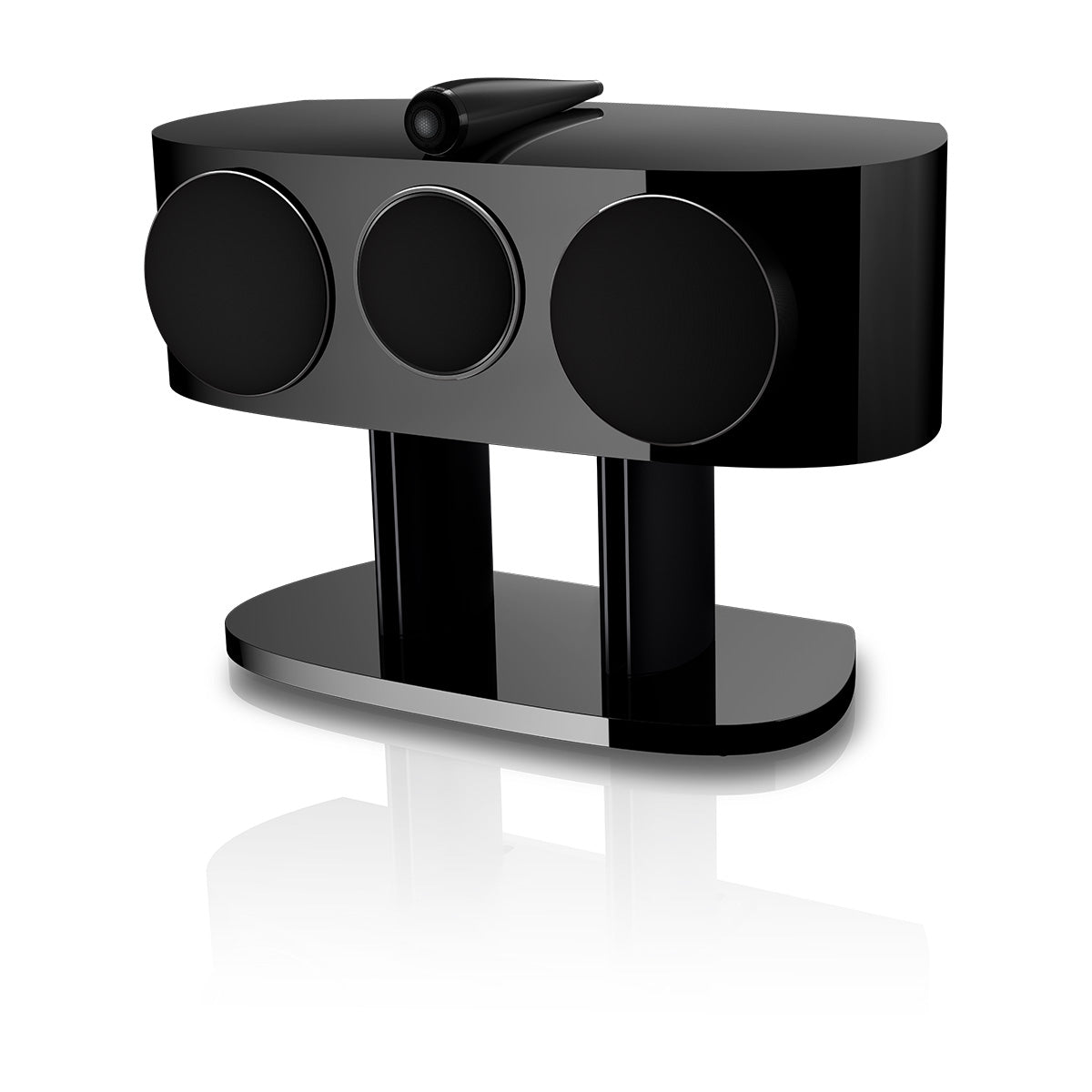 Bowers & Wilkins HTM81 D5 Center Channel Loudspeaker - front view of Stealth Black speaker angled left with grilles