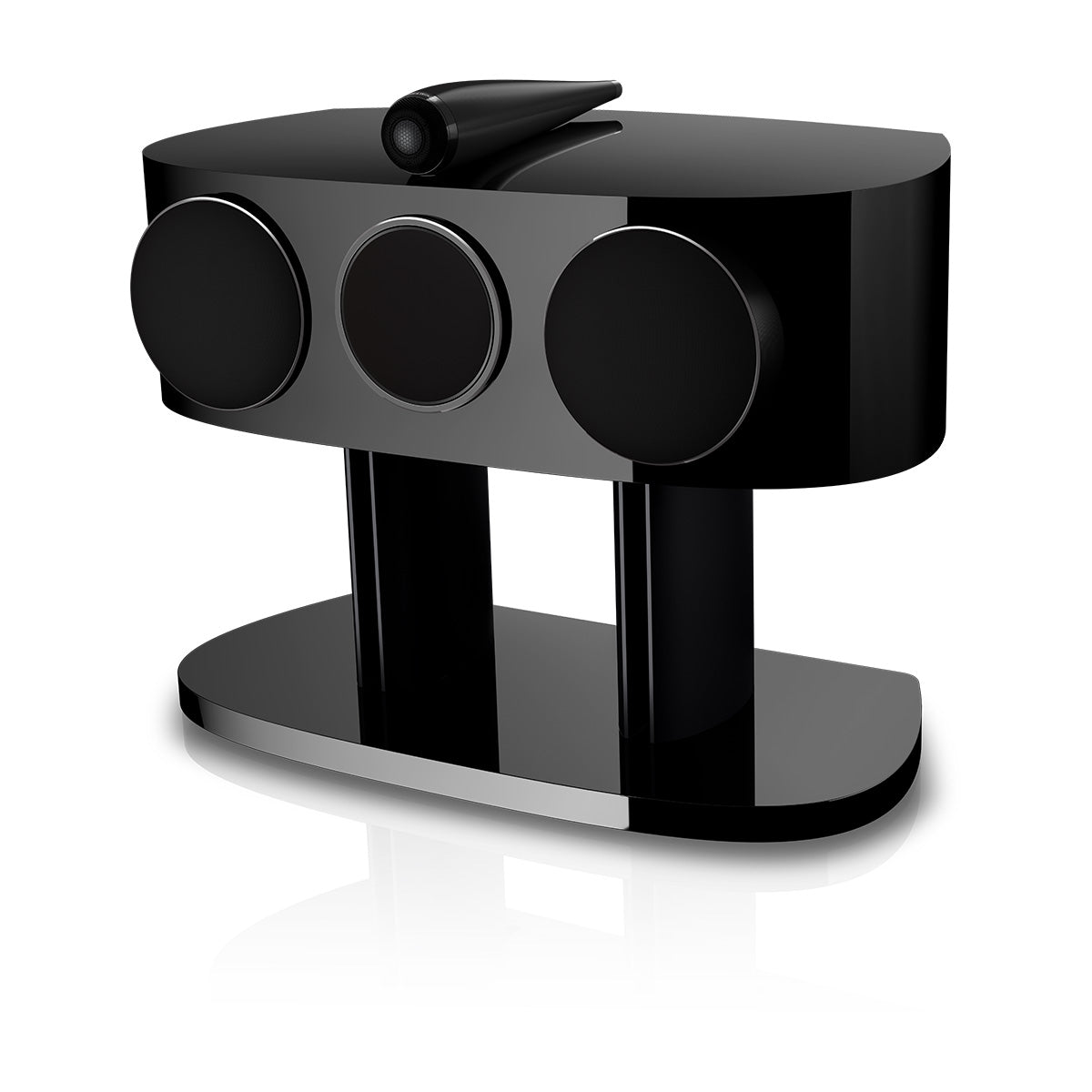 Bowers & Wilkins HTM82 D5 Center Channel Loudspeaker - front view of Stealth Black speaker angled left with grilles