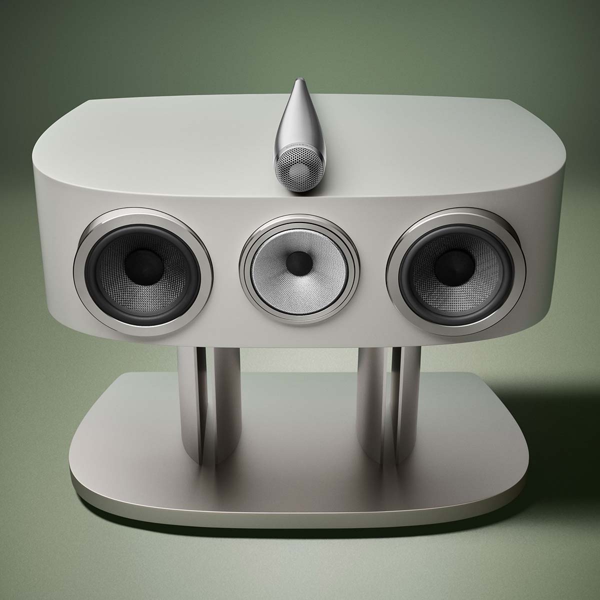 Bowers & Wilkins HTM82 D5 Center Channel Loudspeaker - front view of Warm White speaker without grilles
