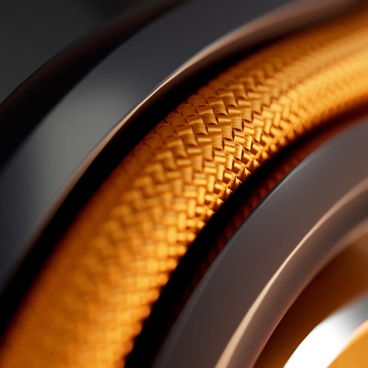 Bowers & Wilkins Px8 S2 McLaren Edition Wireless Over-Ear Headphones - extreme closeup of earphone detail