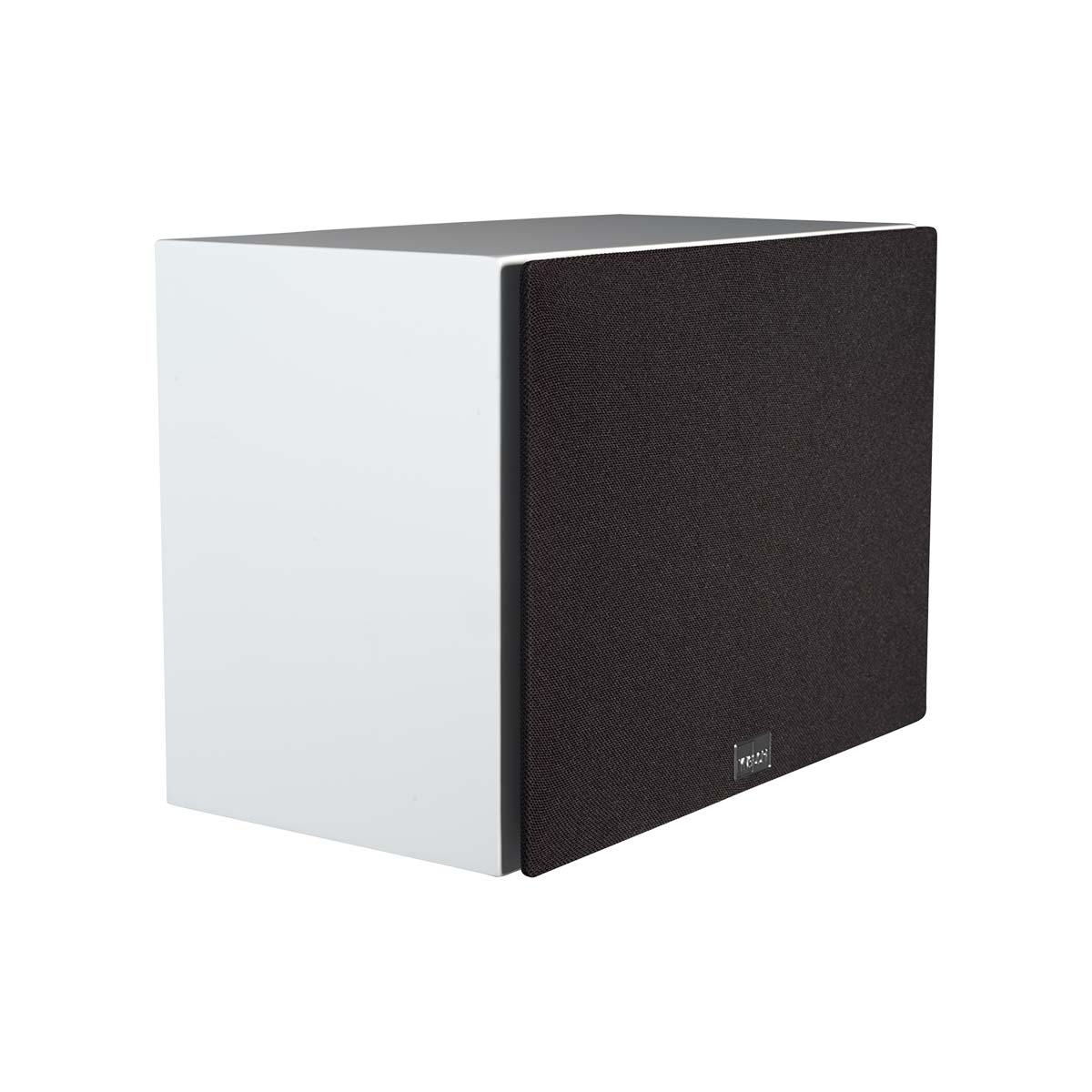 Lyngdorf BW-3 White Audiophile Subwoofer with grille angled right