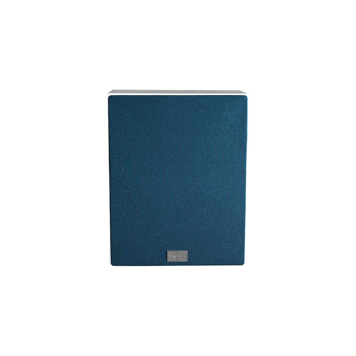 Lyngdorf MH-2 Satellite Speaker white speaker front view with blue grille