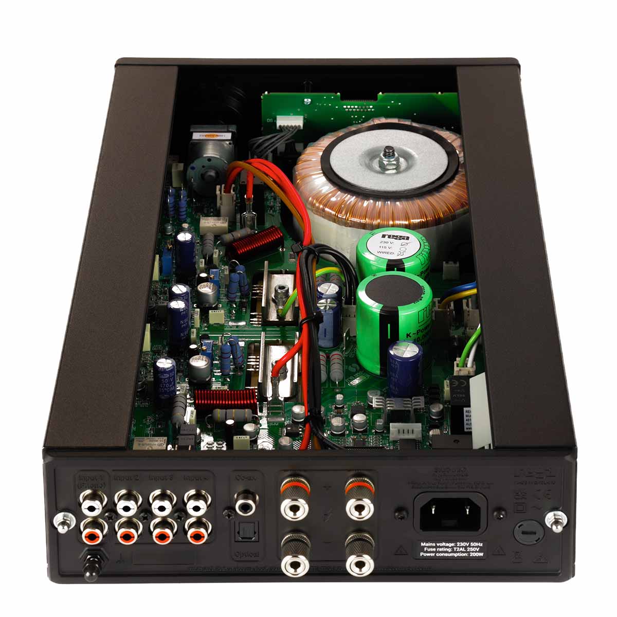 Rega Brio MK7 Integrated Amplifier - top and rear view with top panel removed showing internal components