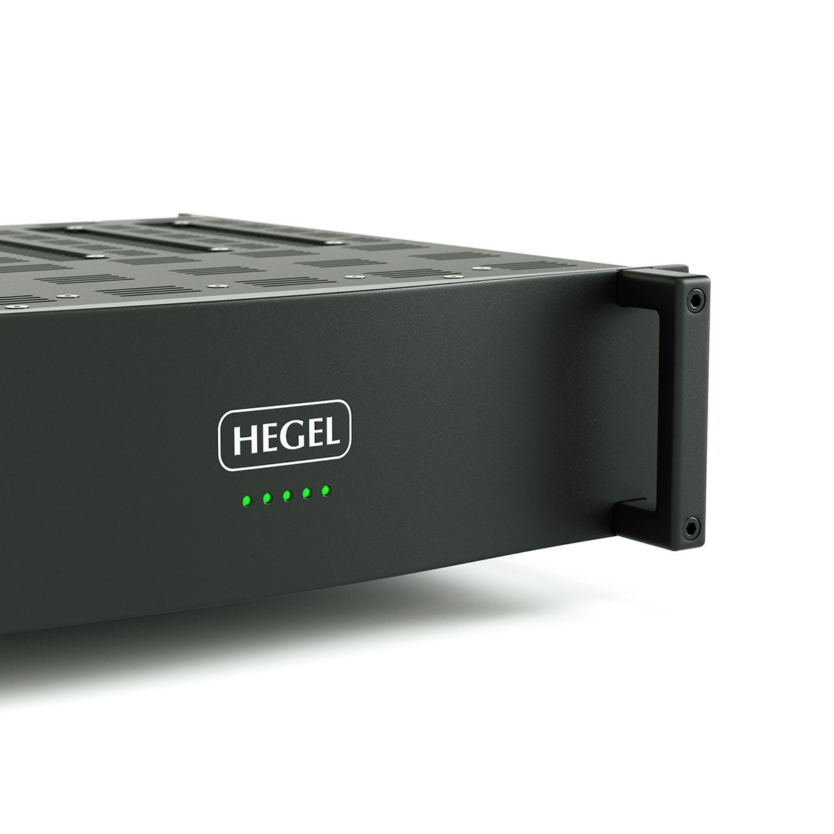Hegel C5 Series Multi-Channel Amplifier front view close-up of right side angled right