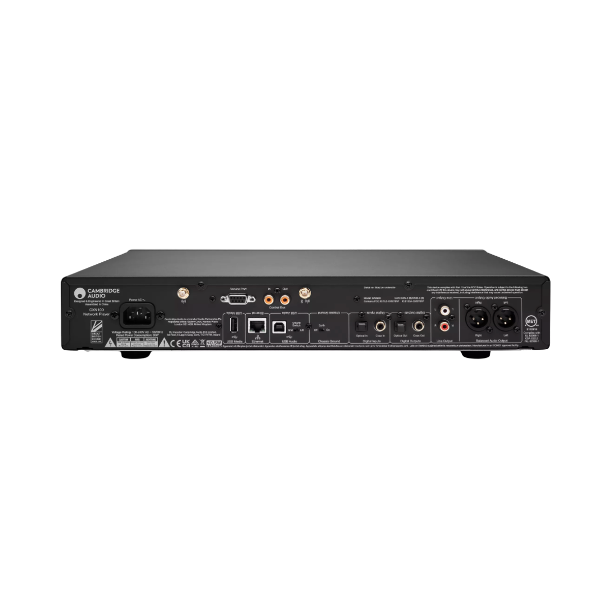 Back panel of a Cambridge Audio CXN100 Network Music Streamer