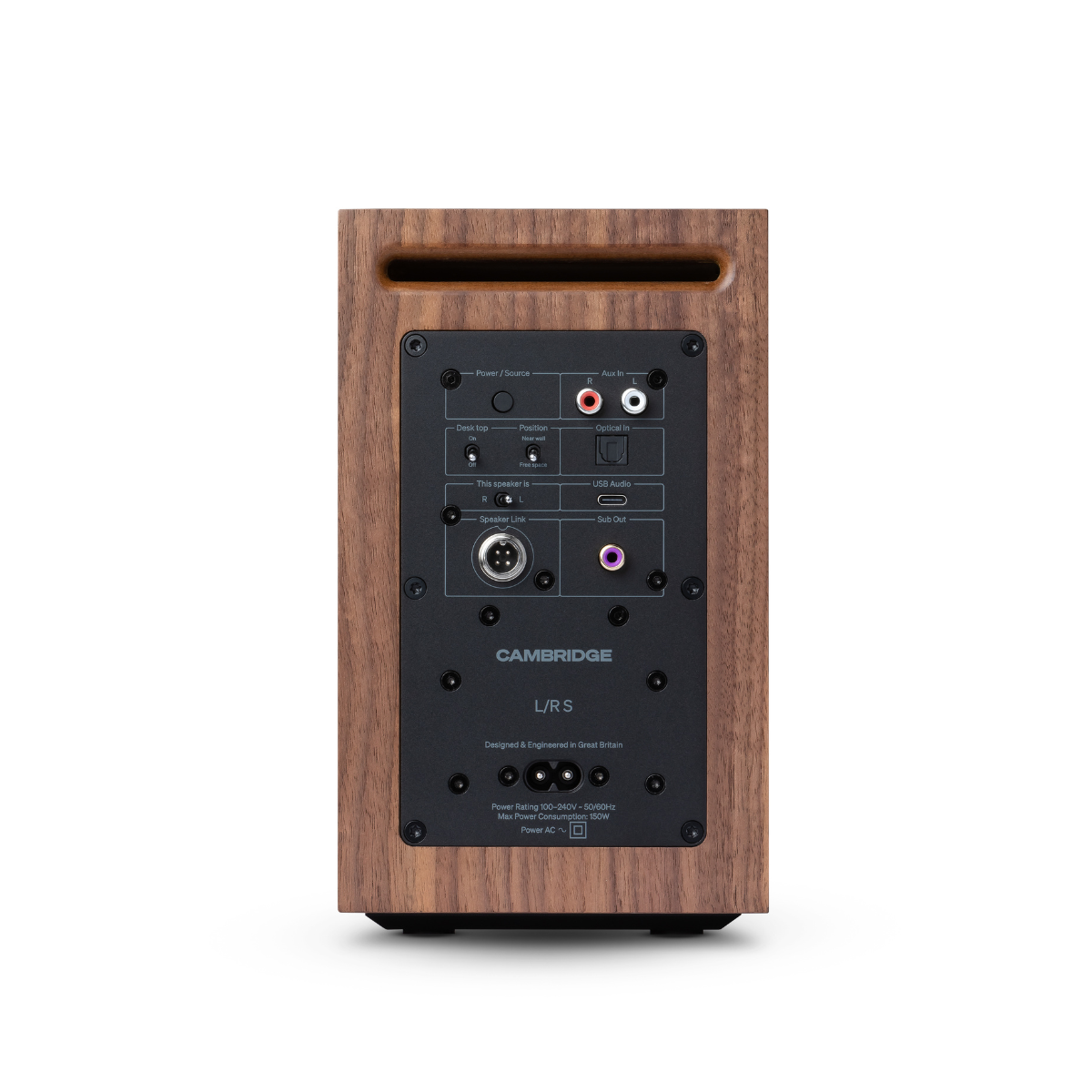 Back view of Cambridge Audio L/R S Ultra Compact Active Stereo Speakers