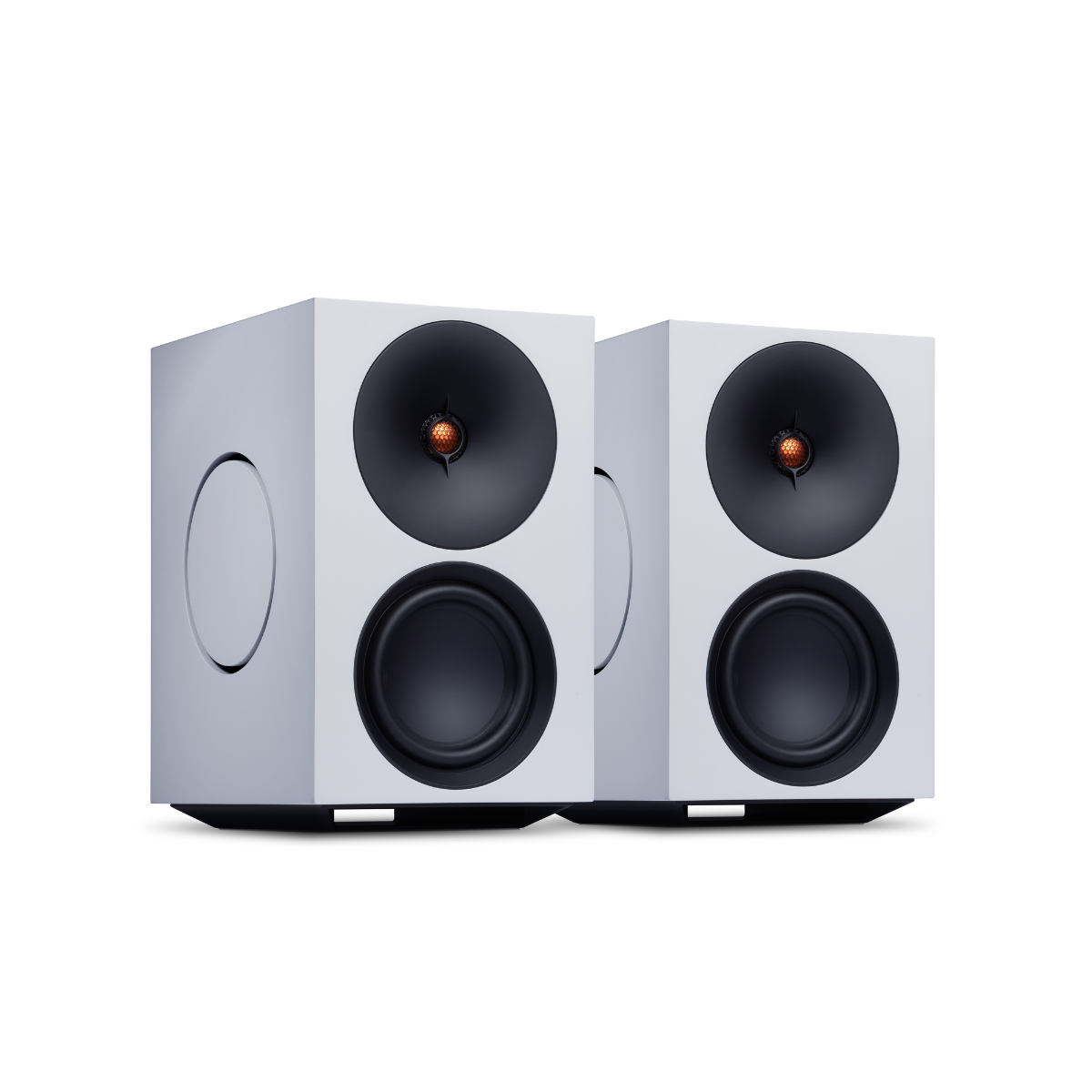 Pair of white Cambridge Audio L/R X Advanced active stereo streaming speakers