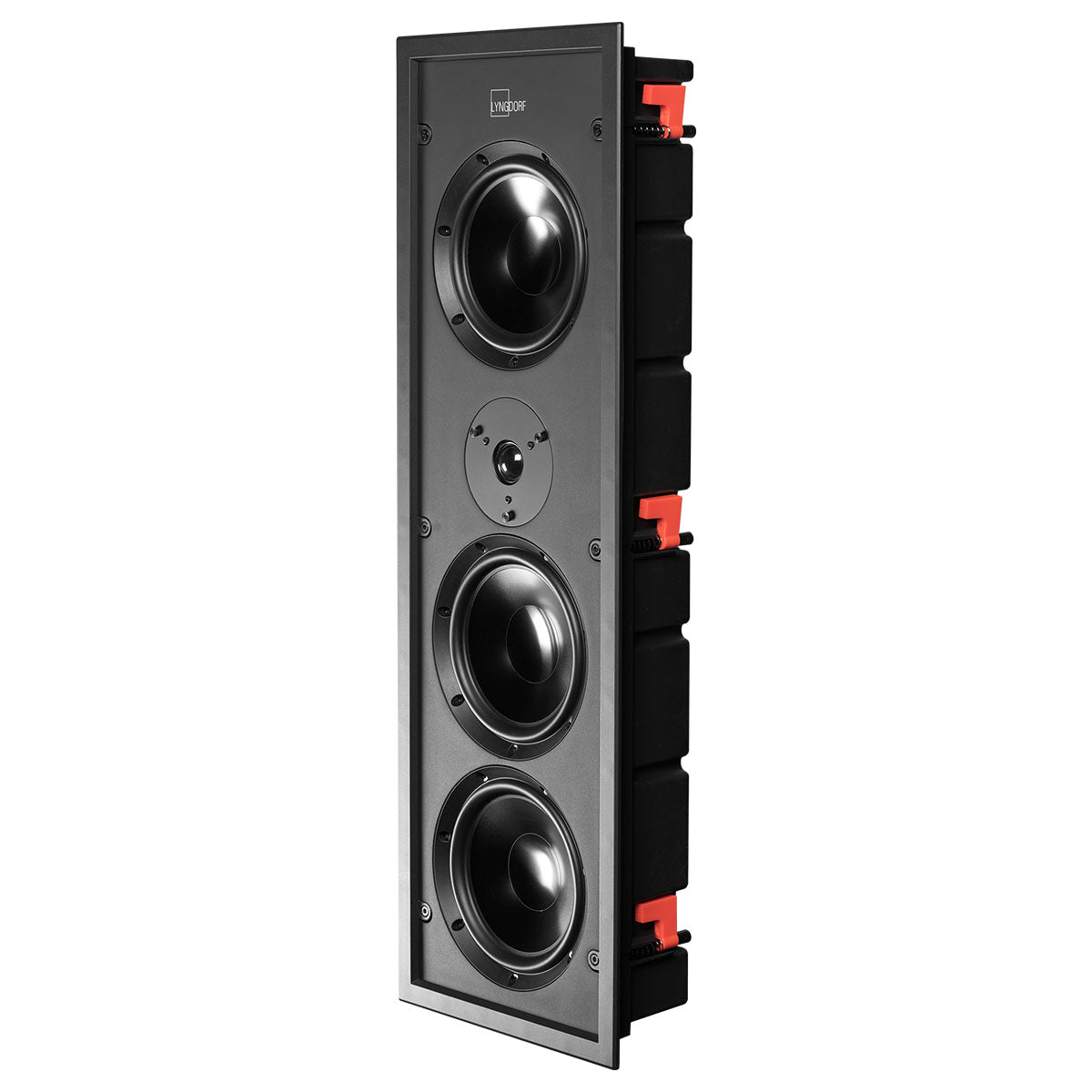 Lyngdorf D-500 In-Wall Speaker front view without grille angled left