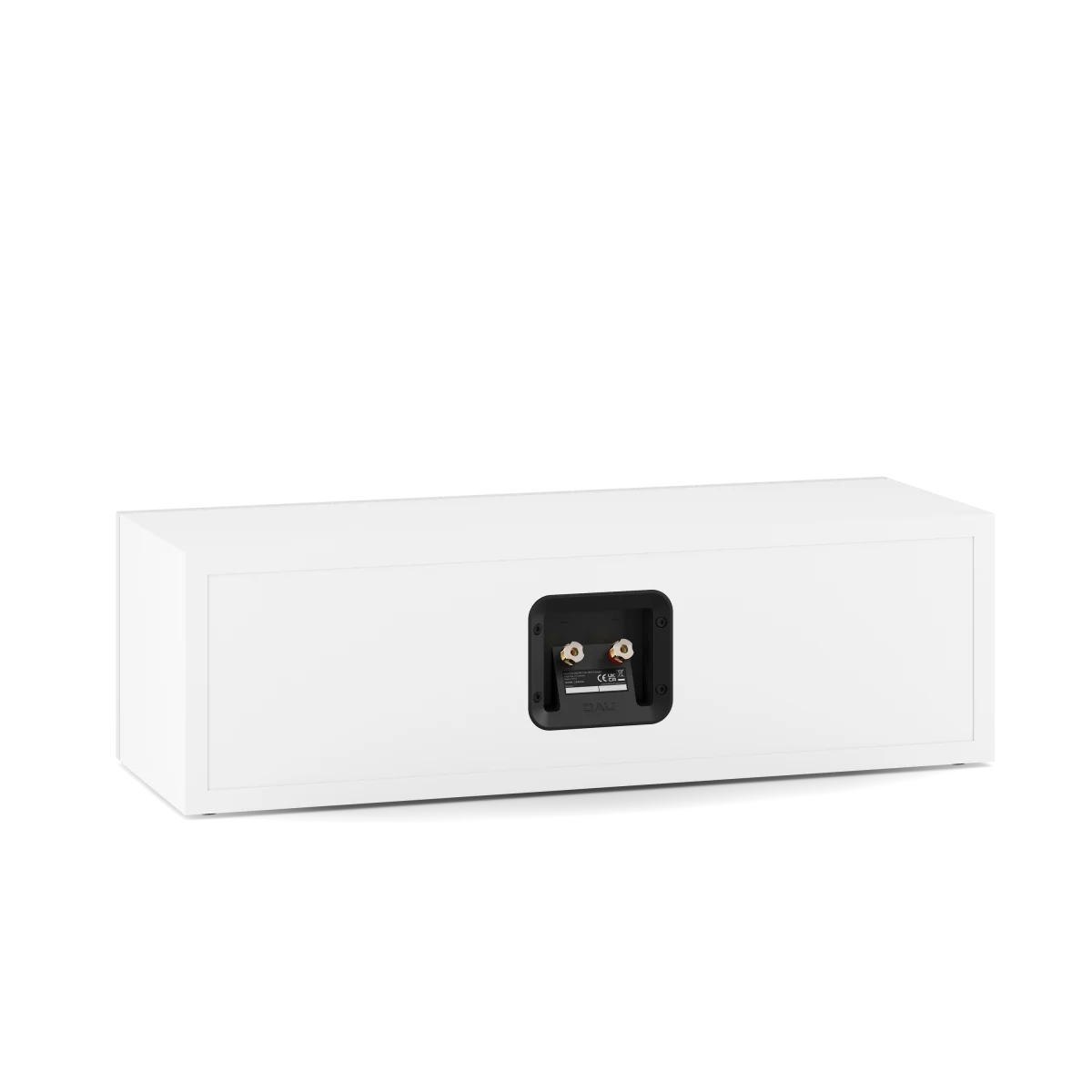 A white rectangular speaker enclosure with a black rear terminal block, shown from a three-quarters perspective on a white background.