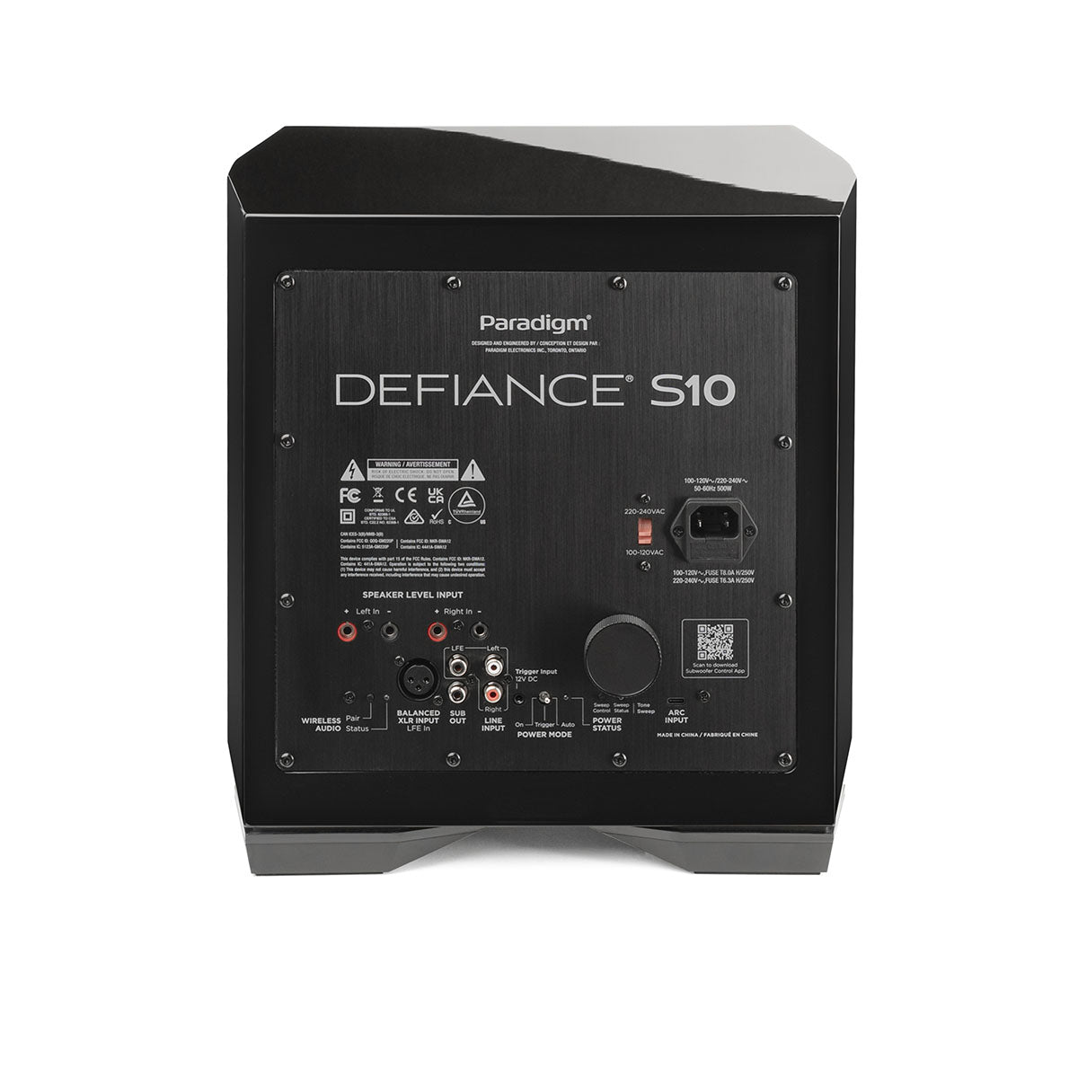 Paradigm Defiance S10 10-inch Subwoofer gloss black rear view
