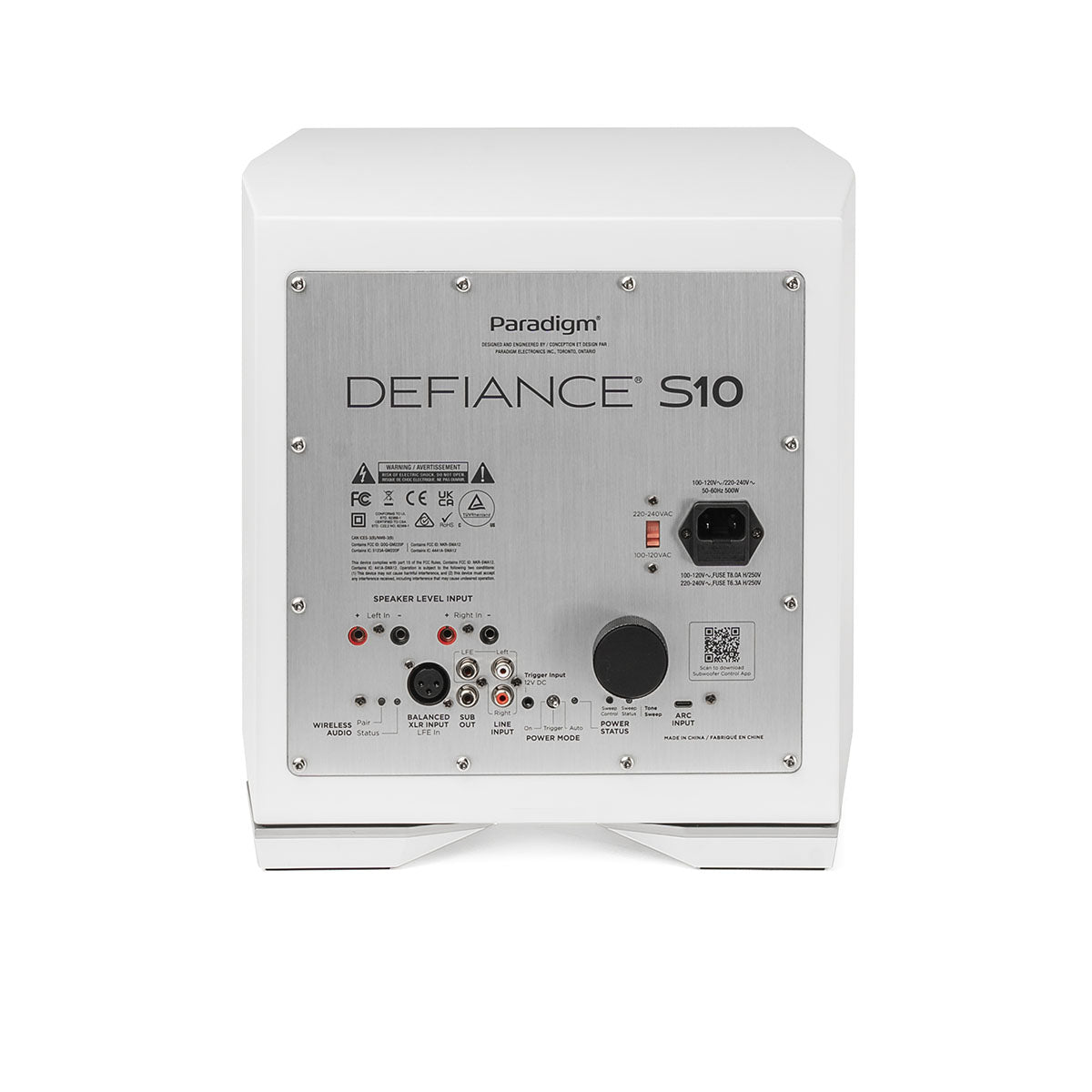 Paradigm Defiance S10 10-inch Subwoofer satin white rear view