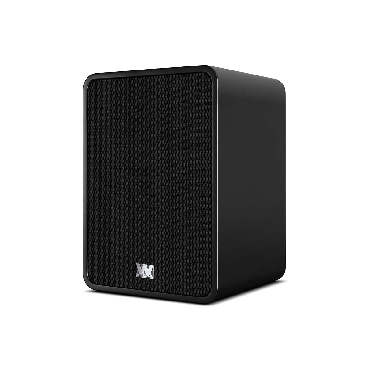 Wharfedale Denton 1S Speaker - single matte black with grille - angled front view