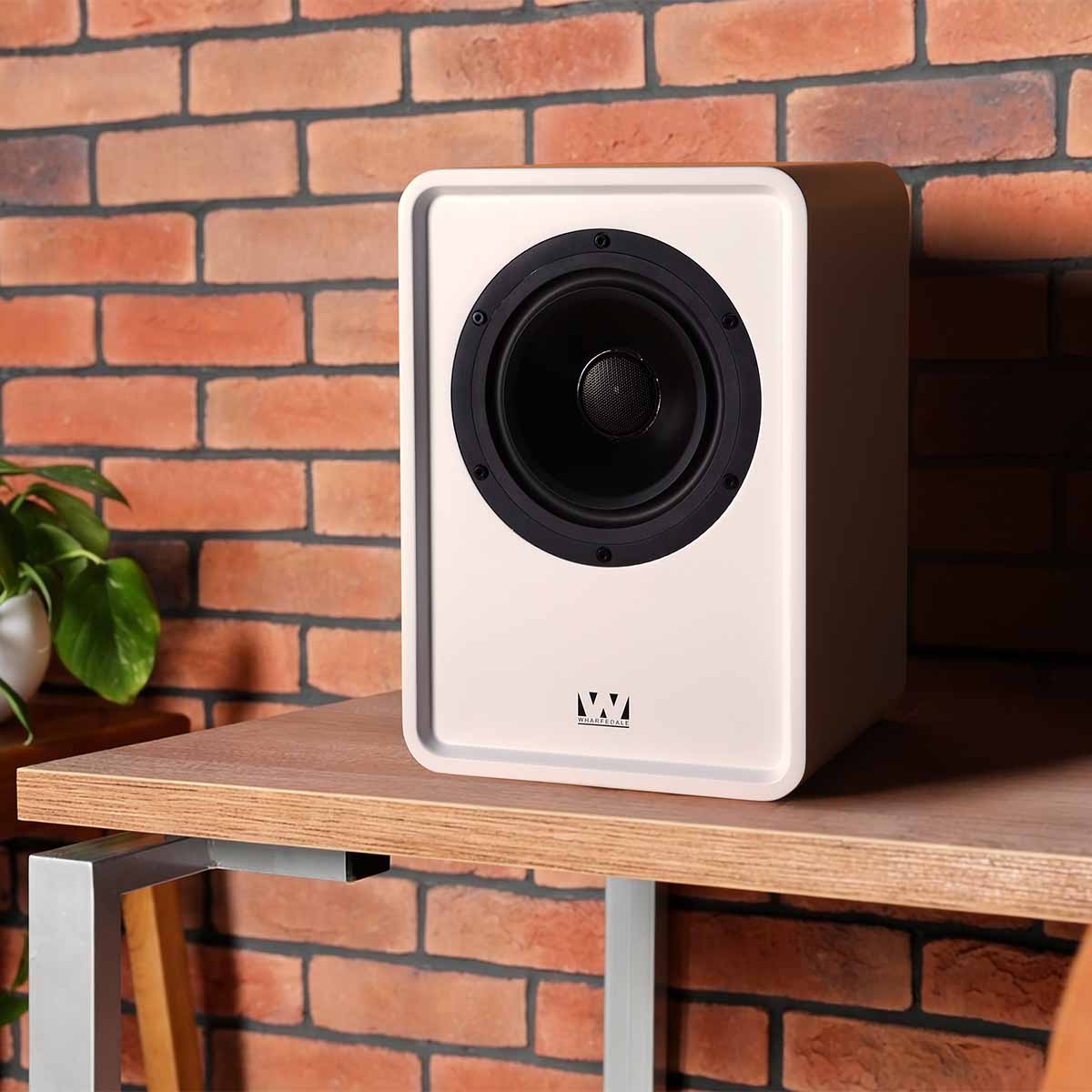 Wharfedale Denton 1S Speaker - single matte white without grille - lifestyle image
