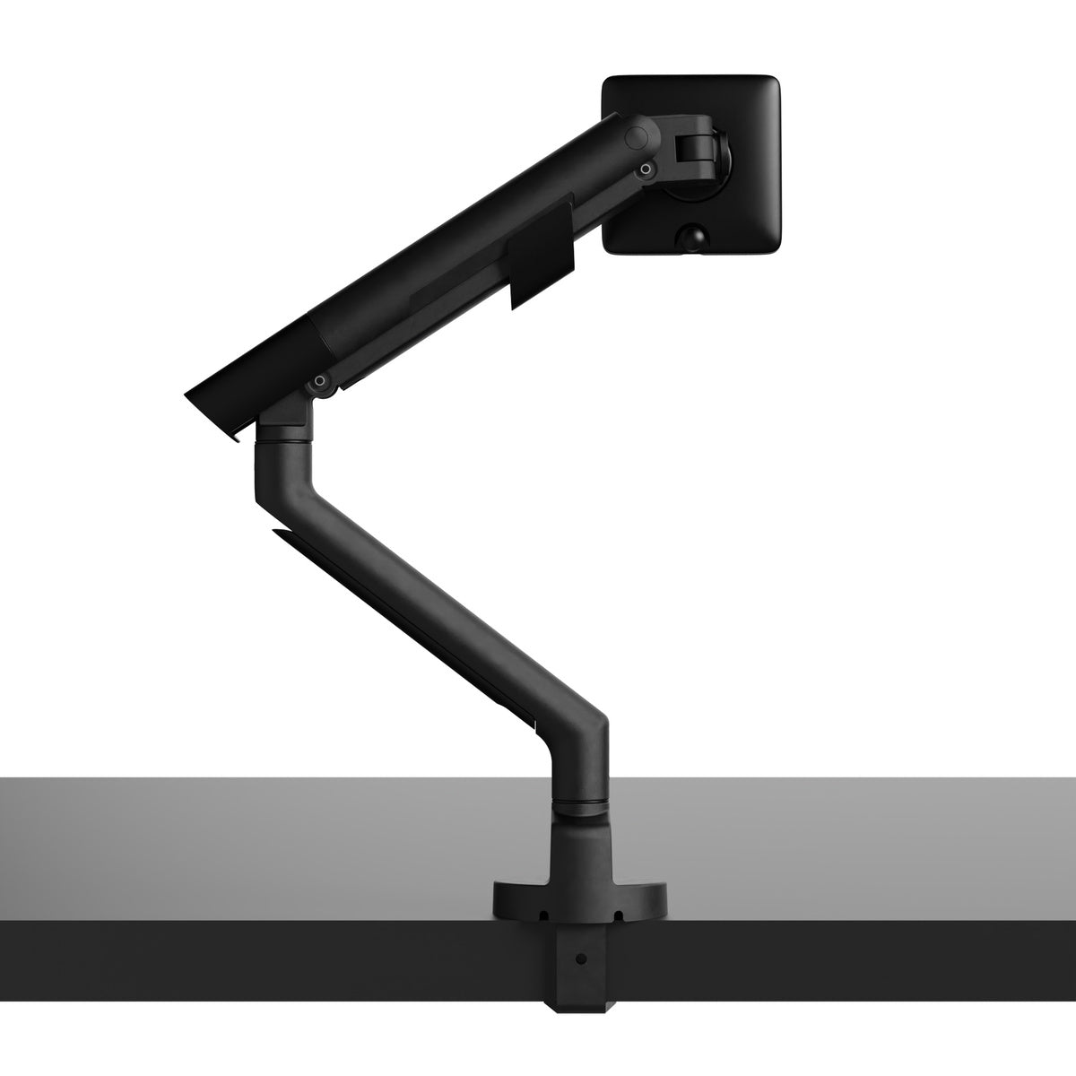 Black monitor arm on a white background