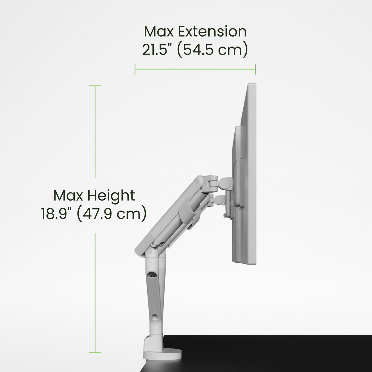 Monitor stand with dimensions labeled on a white background