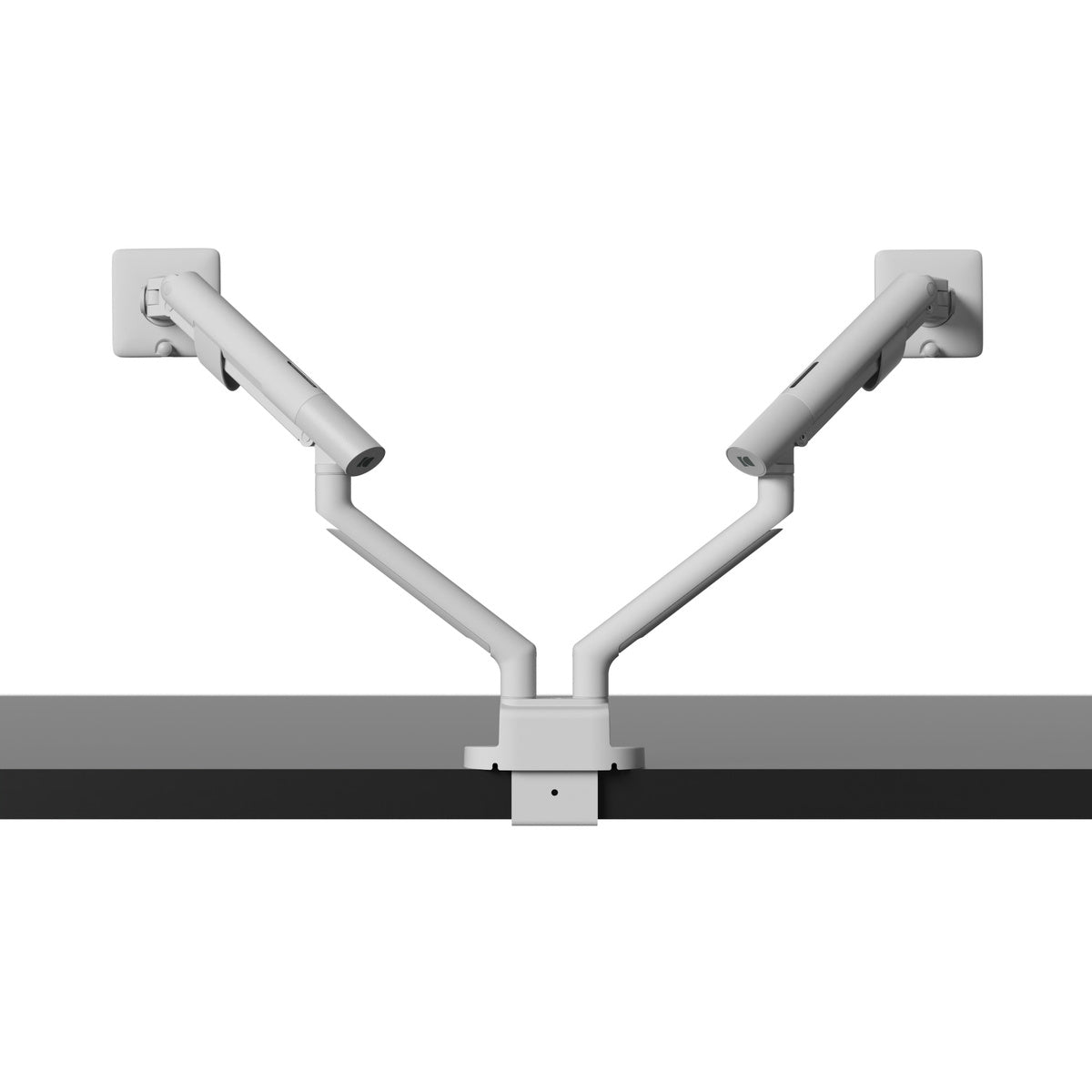 Two white wall-mounted brackets on a white background