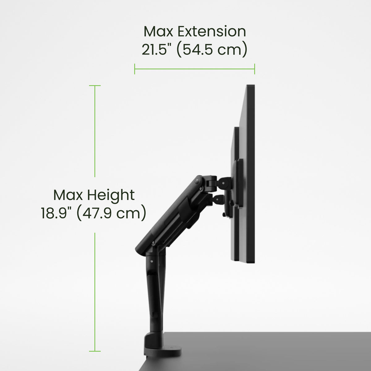 Monitor stand with dimensions labeled on a white background