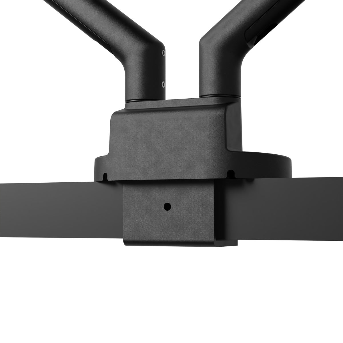 Close-up of a black metal bracket on a white background