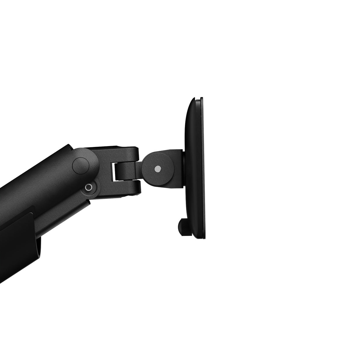 Black adjustable monitor arm on a white background