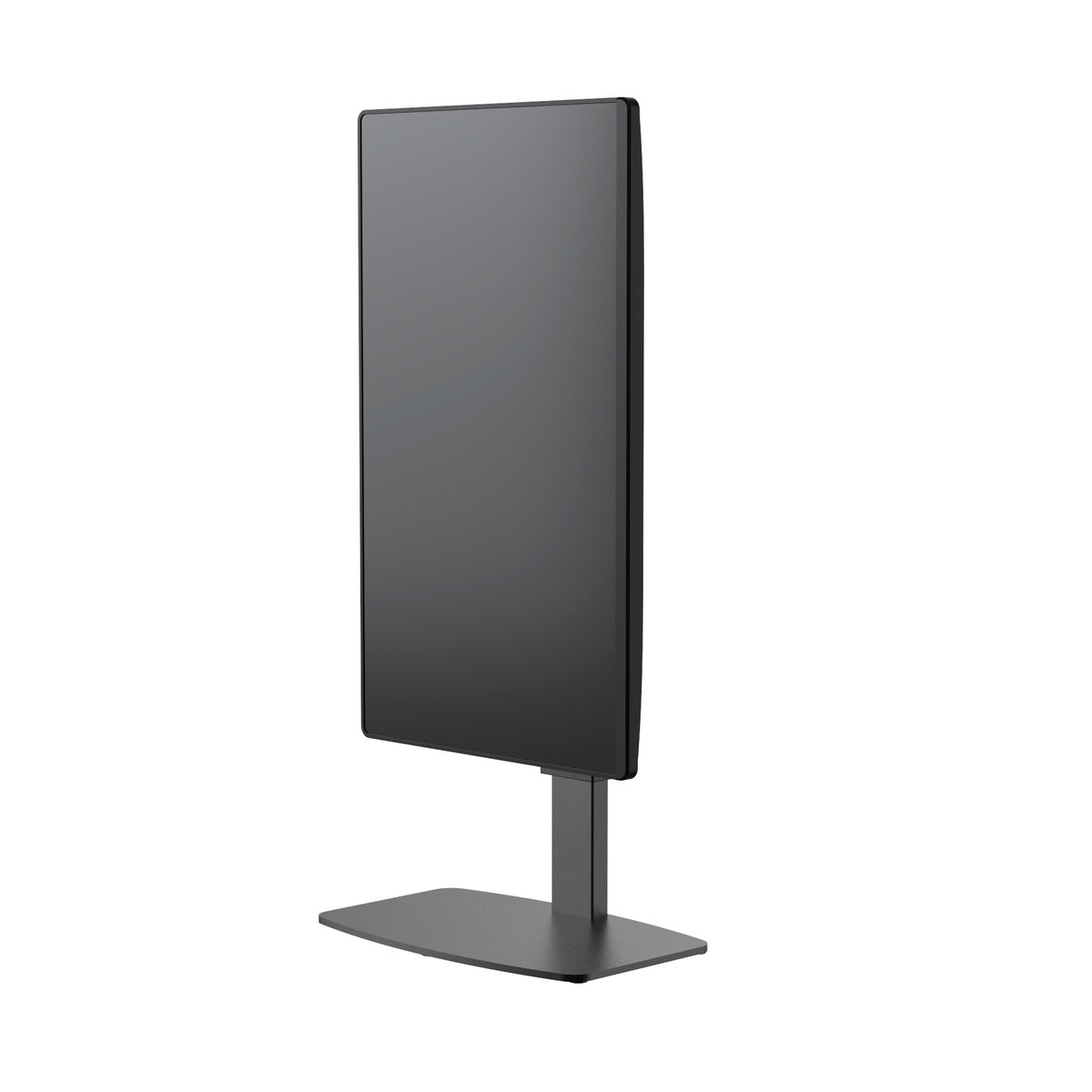 Black digital display on a stand against a white background