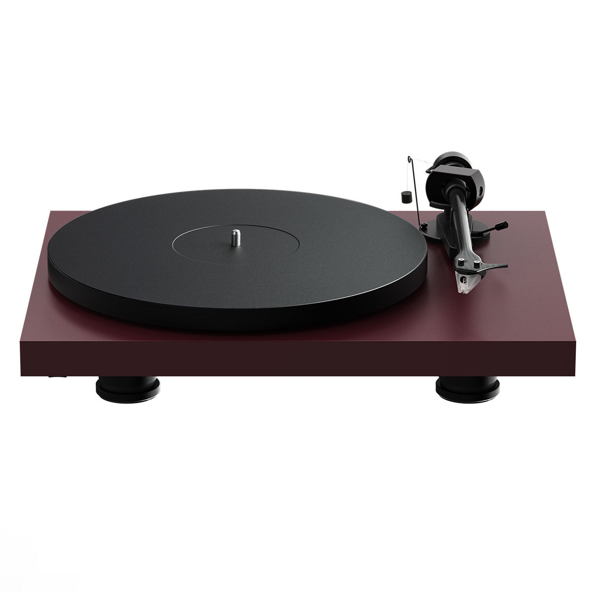 Pro-Ject Debut EVO 2 Hi-Fi Turntable - Satin Wine Red - high-angle top-front view no dustcover