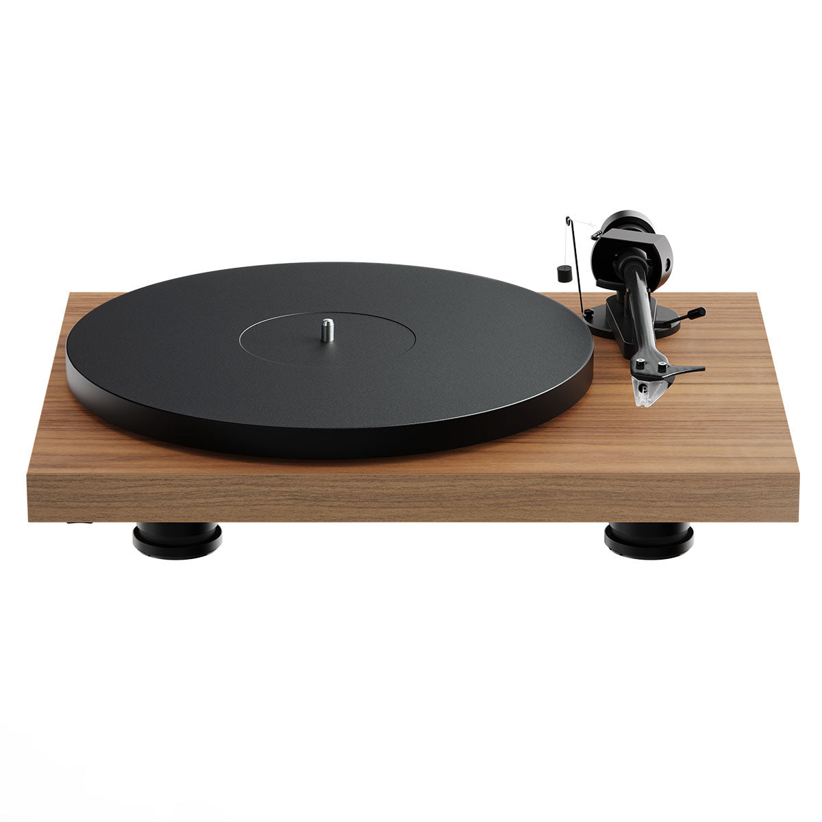 Pro-Ject Debut EVO 2 Hi-Fi Turntable - Satin Walnut - high-angle top-front view no dustcover