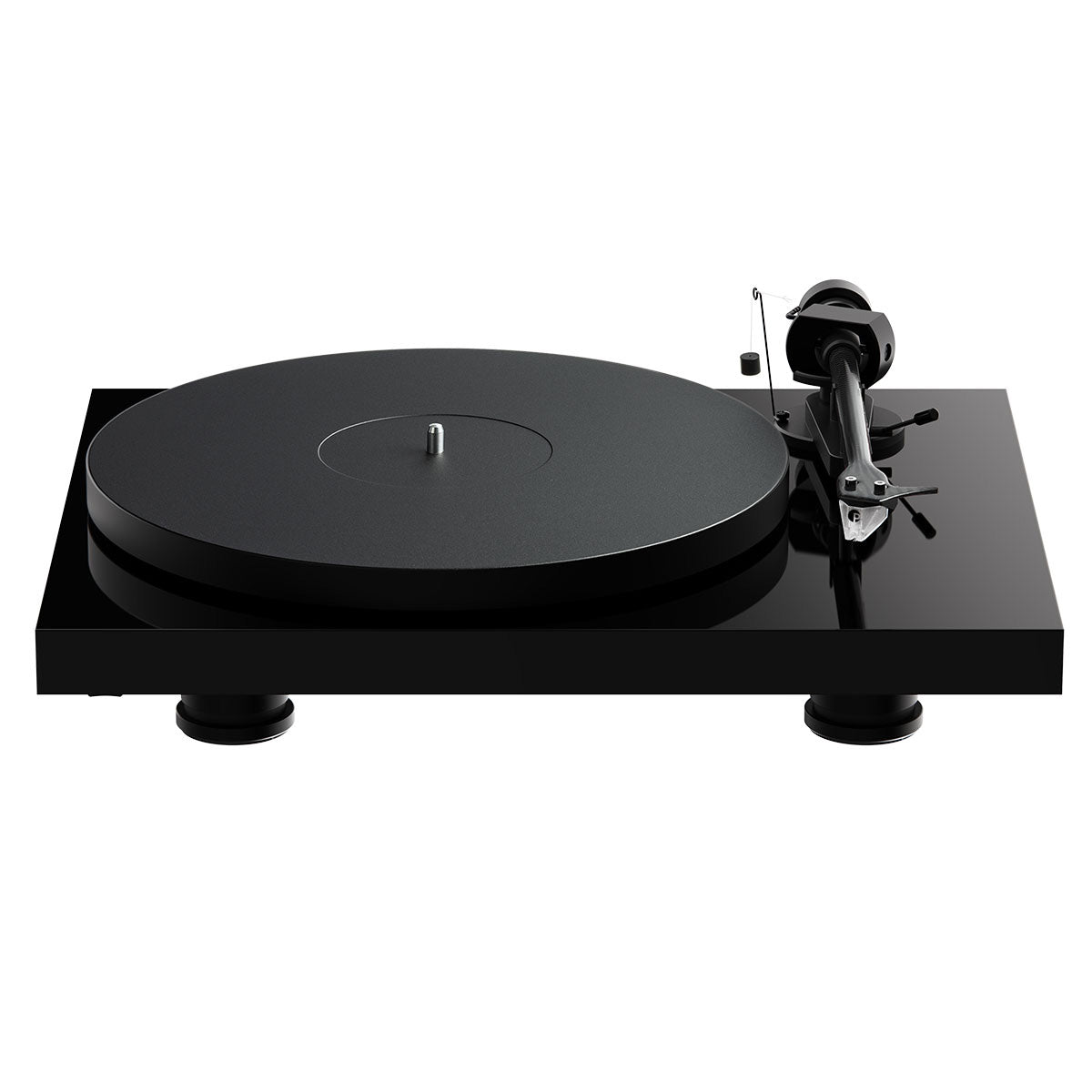 Pro-Ject Debut EVO 2 Hi-Fi Turntable - Gloss Black - high-angle top-front view no dustcover