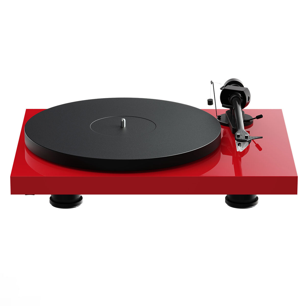 Pro-Ject Debut EVO 2 Hi-Fi Turntable - Gloss Red - high-angle top-front view no dustcover