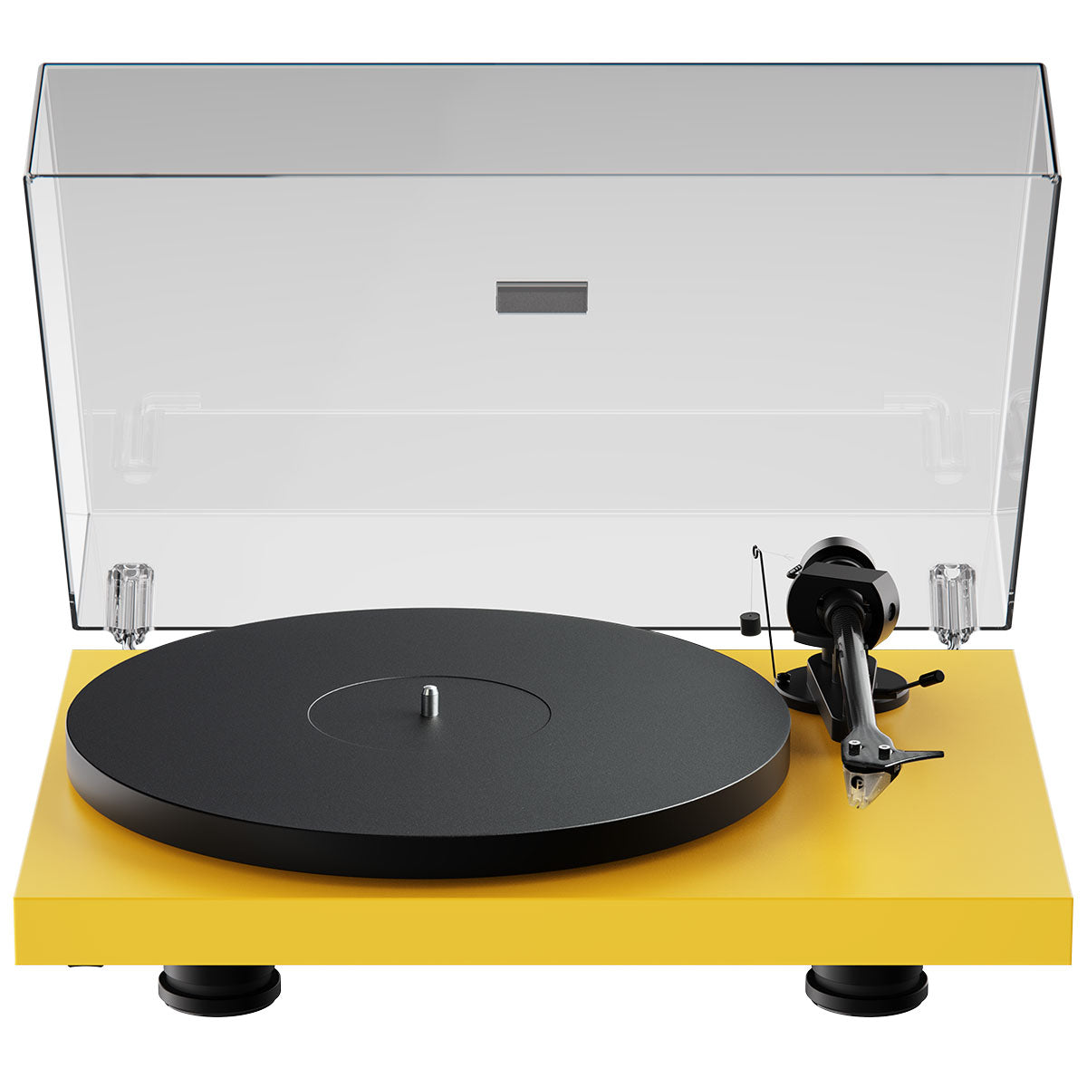 Pro-Ject Debut EVO 2 Hi-Fi Turntable - Satin Yellow - high-angle top-front view with dustcover