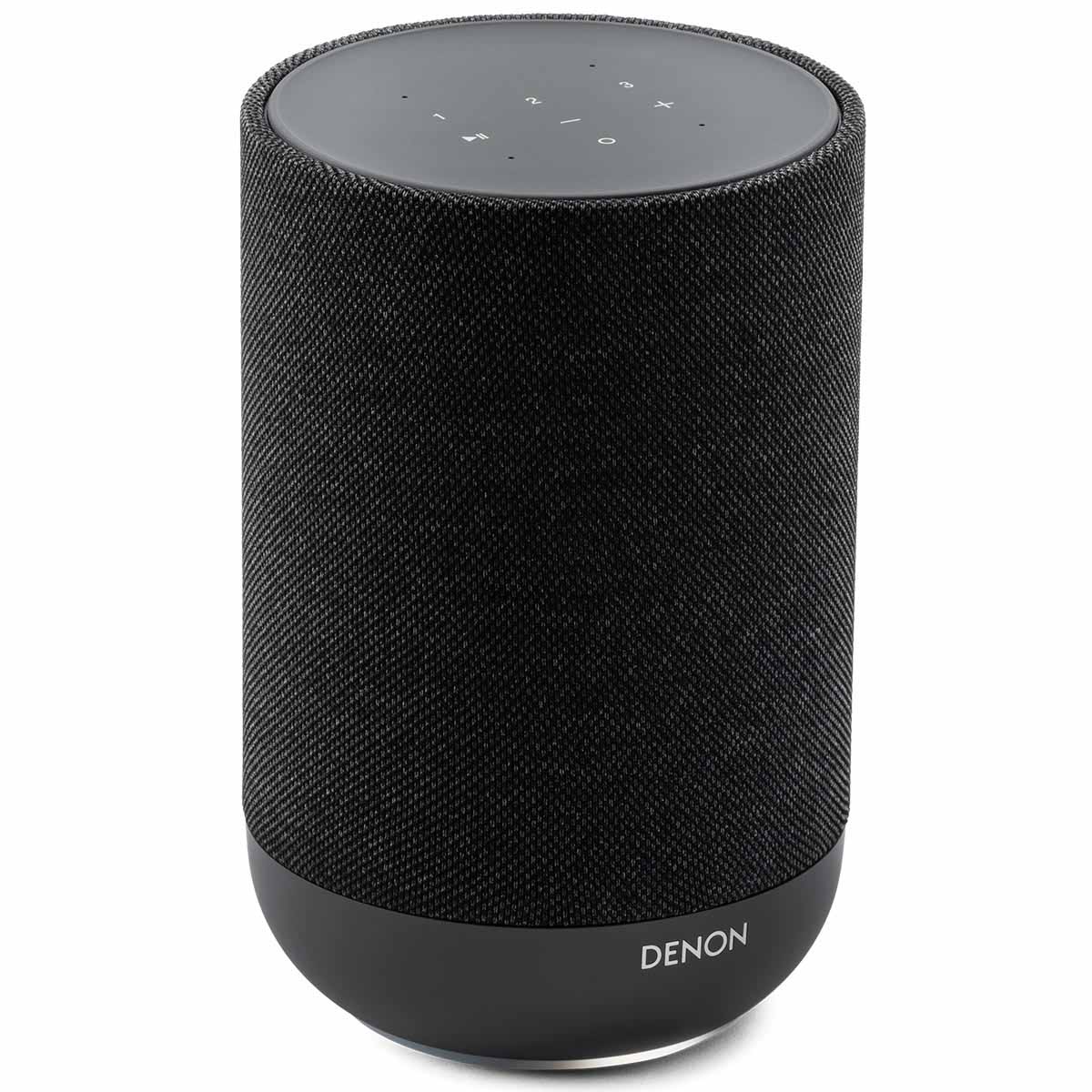 Denon Home 200 Stereo Wireless Smart Speaker - Black - front and top view angled right