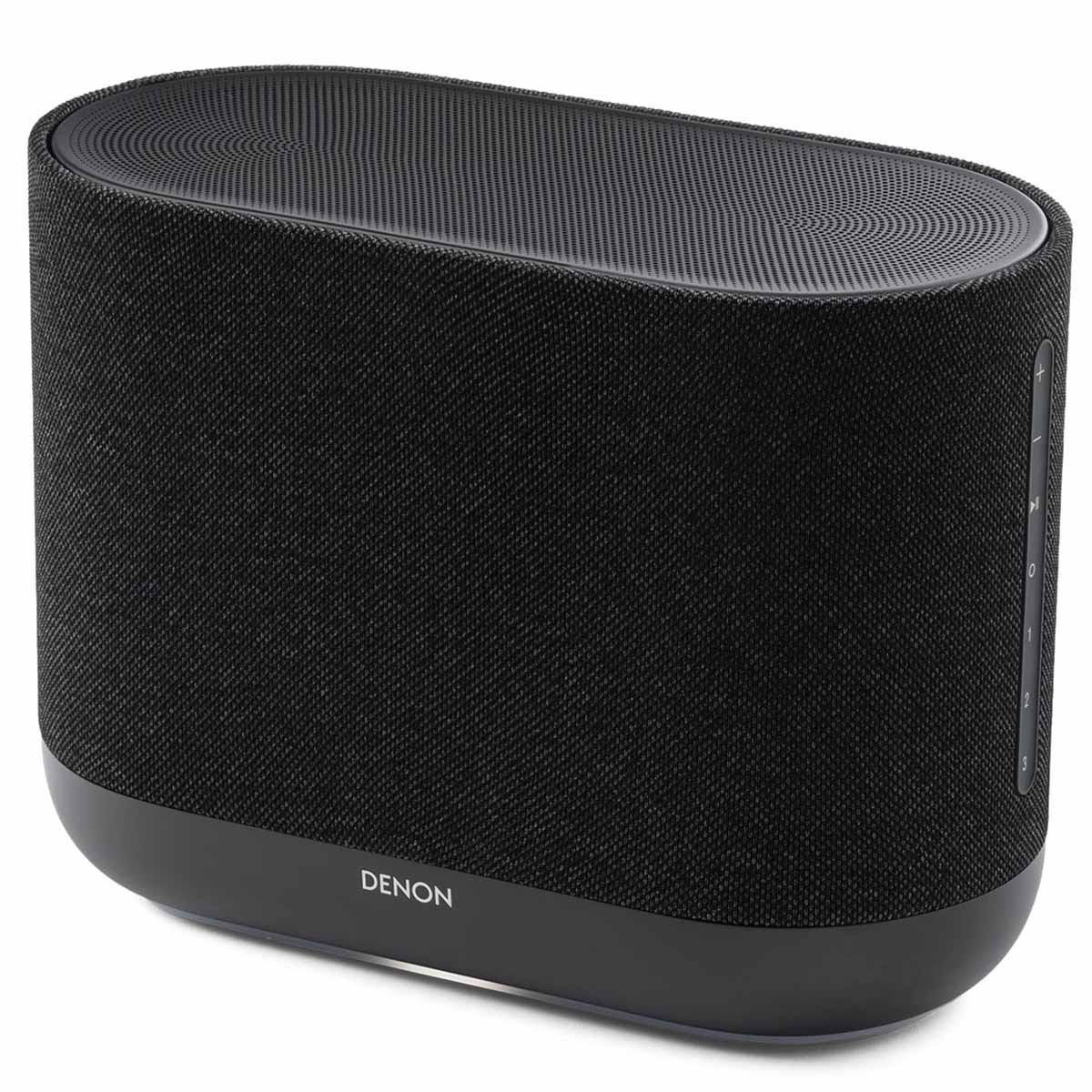 Denon Home 400 Stereo Wireless Smart Speaker - Black - front and top view angled left