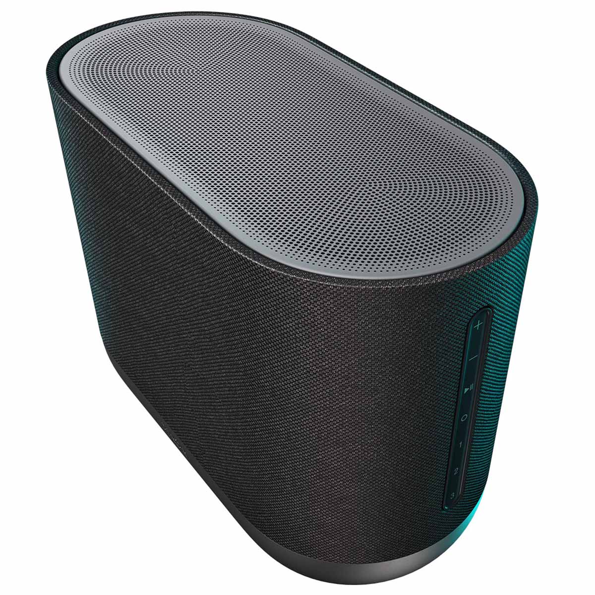 Denon Home 400 Stereo Wireless Smart Speaker - Black - high angle top and side view angled left