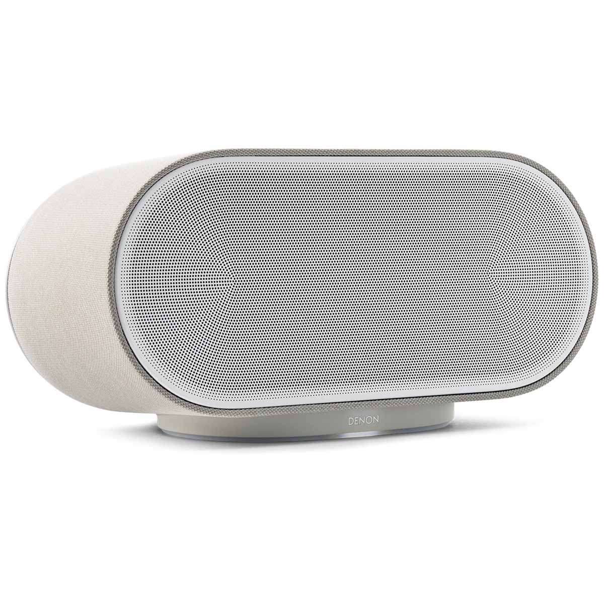 Denon Home 600 Stereo Wireless Smart Speaker - Silver - front and top view angled left
