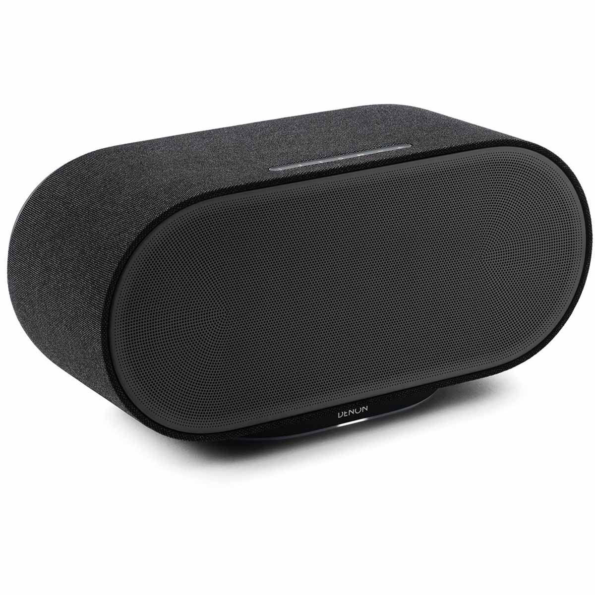 Denon Home 600 Stereo Wireless Smart Speaker - Black - front and top view angled right