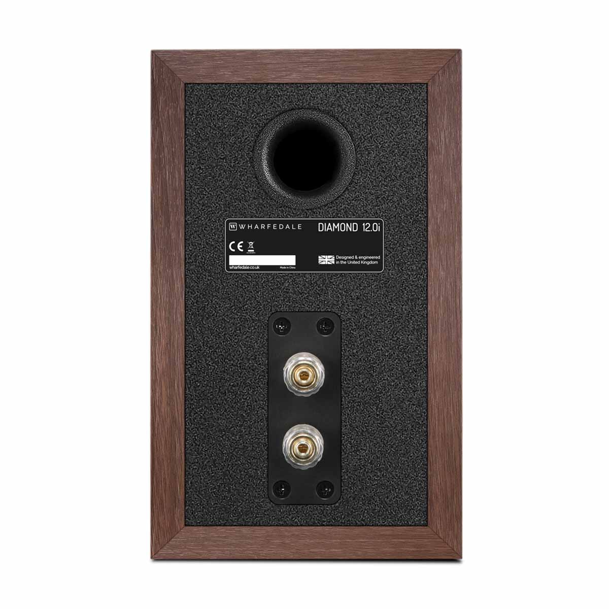 Wharfedale Diamond 12.0i 2-Way Bookshelf Speakers - single walnut speaker rear view
