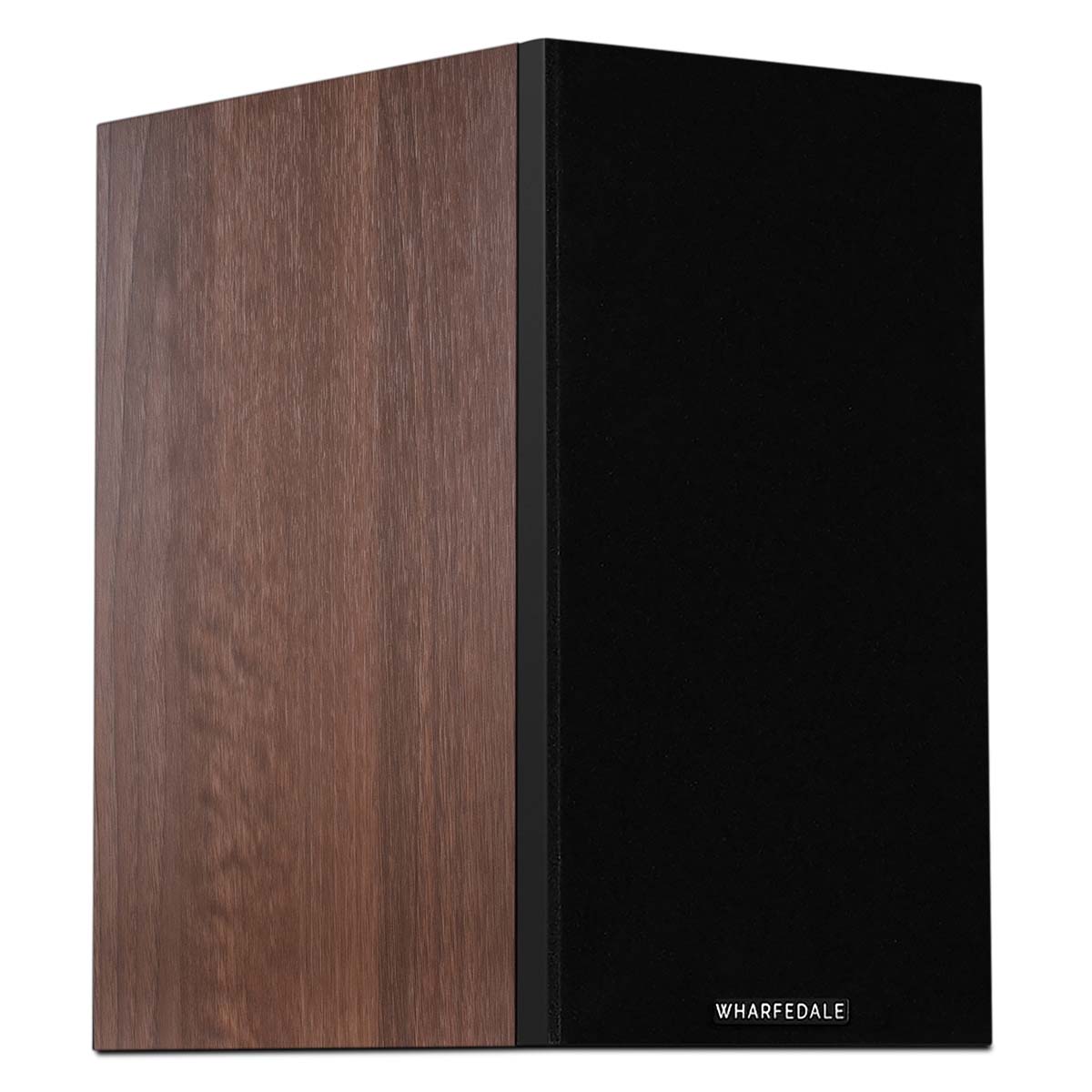 Wharfedale Diamond 12.1i 2-Way Bookshelf Speakers - single walnut speaker front view angled right with grille