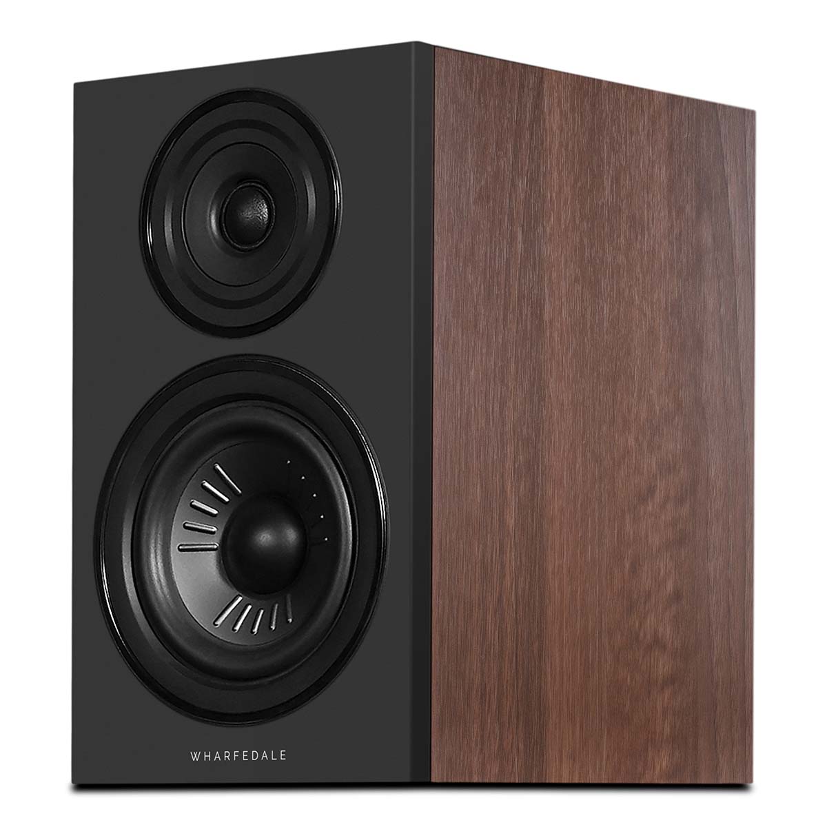 Wharfedale Diamond 12.2i 2-Way Bookshelf Speakers - single walnut speaker front view angled left without grille